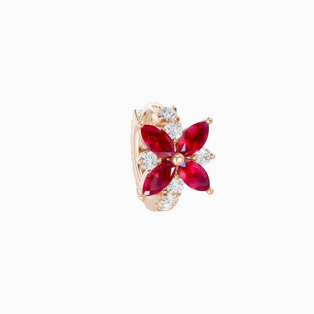 Aurore | 18k Rose Gold 5 mm Flower Ruby & Diamond Hoop Piercing