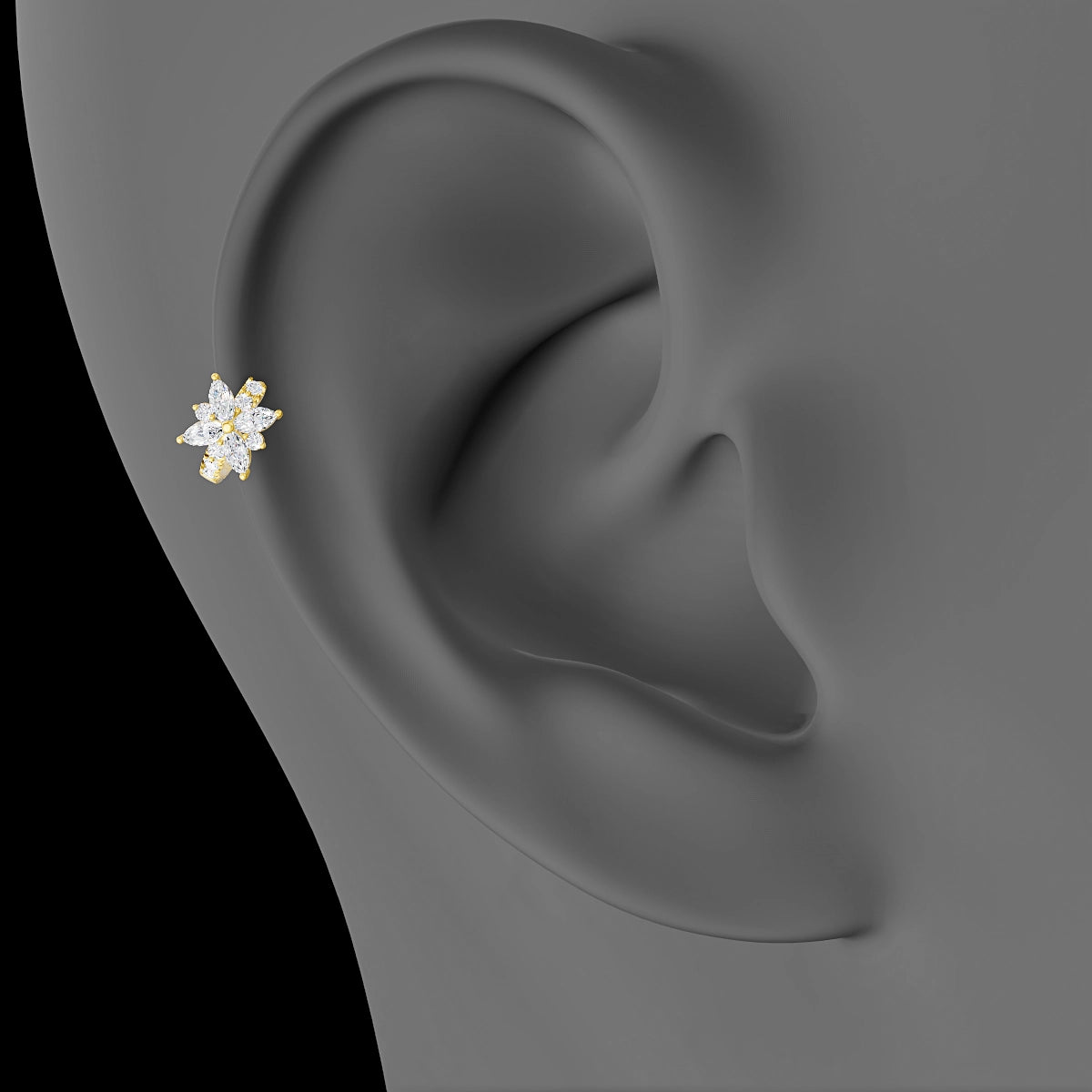 Aurore | 18k Yellow Gold 5 mm Flower Diamond Hoop Piercing