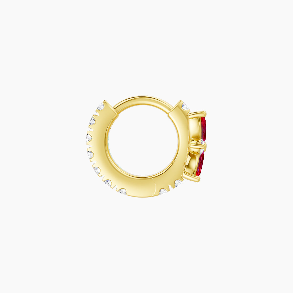 Aurore | 18k Yellow Gold 5 mm Flower Ruby & Diamond Hoop Piercing