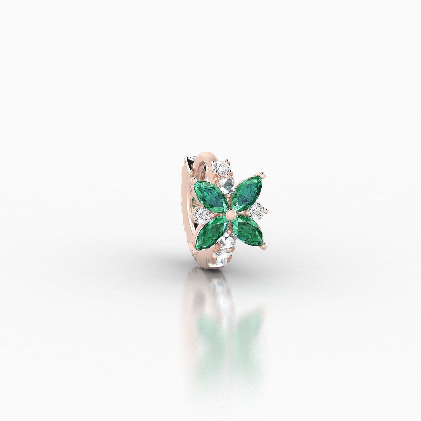 Aurore | 18k Rose Gold 5 mm Flower Emerald & Diamond Hoop Piercing