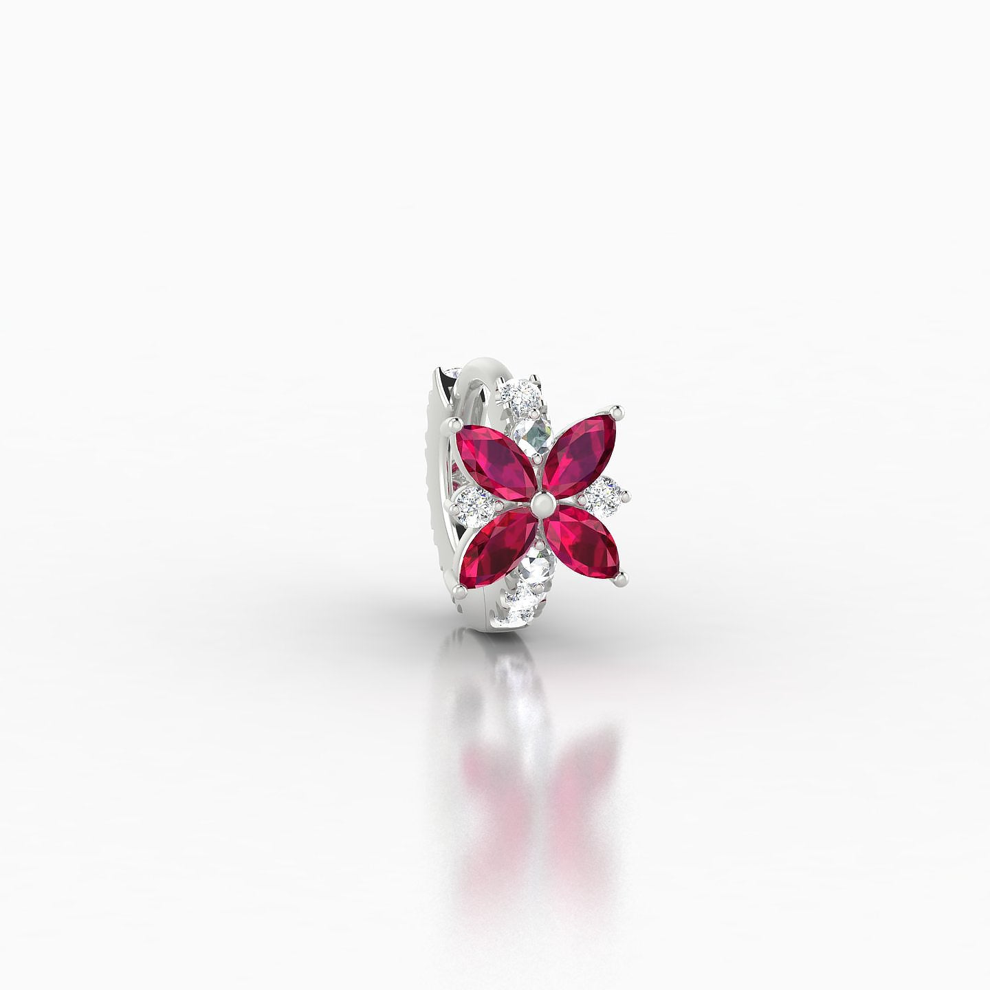 Aurore | 18k White Gold 5 mm Flower Ruby & Diamond Hoop Piercing