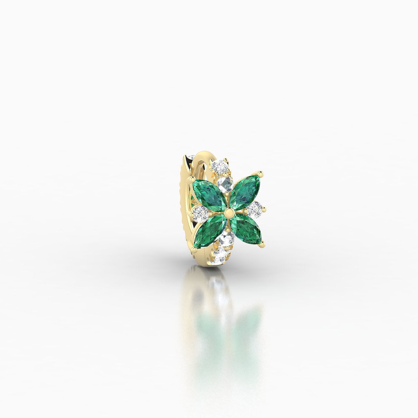 Aurore | 18k Yellow Gold 5 mm Flower Emerald & Diamond Hoop Piercing