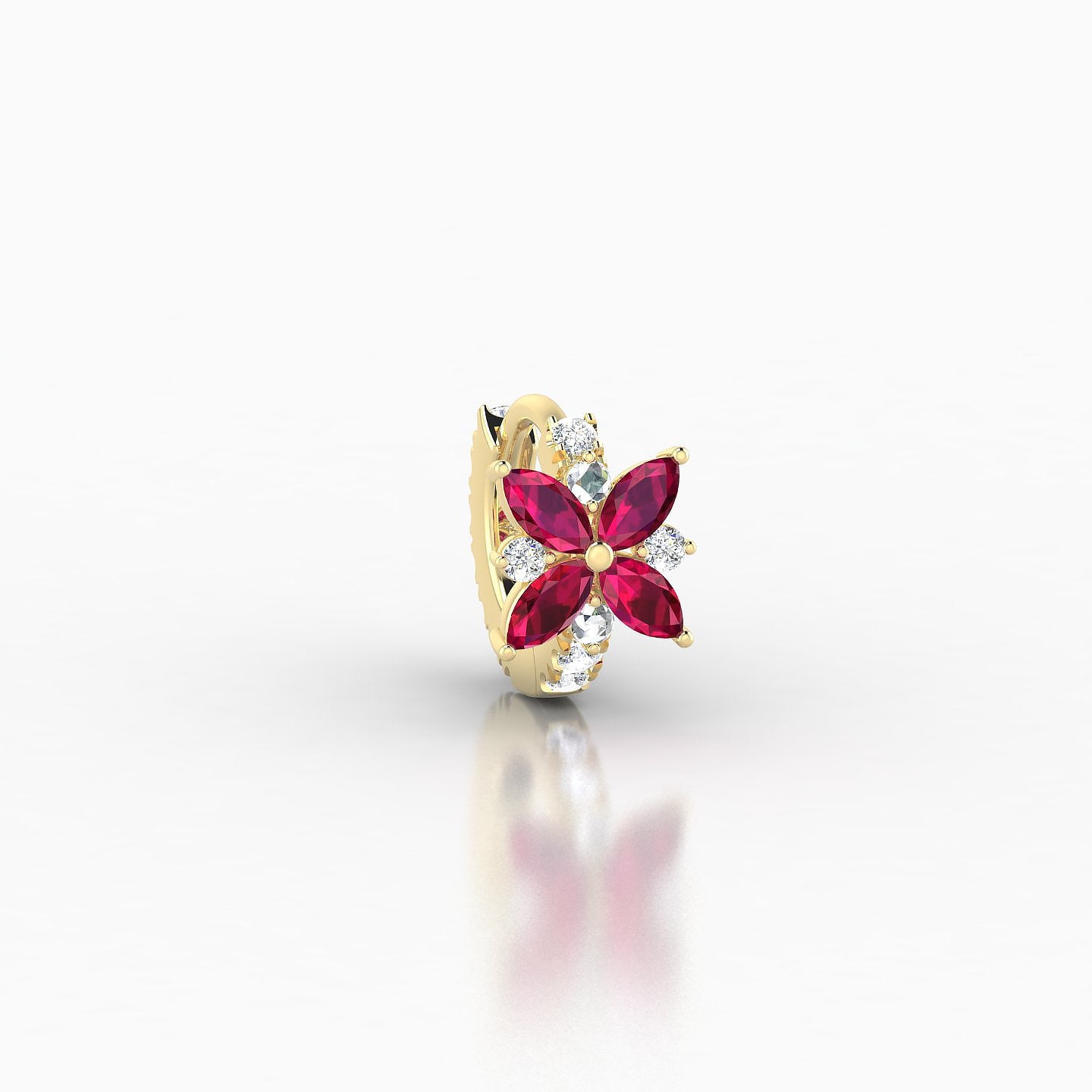 Aurore | 18k Yellow Gold 5 mm Flower Ruby & Diamond Hoop Piercing