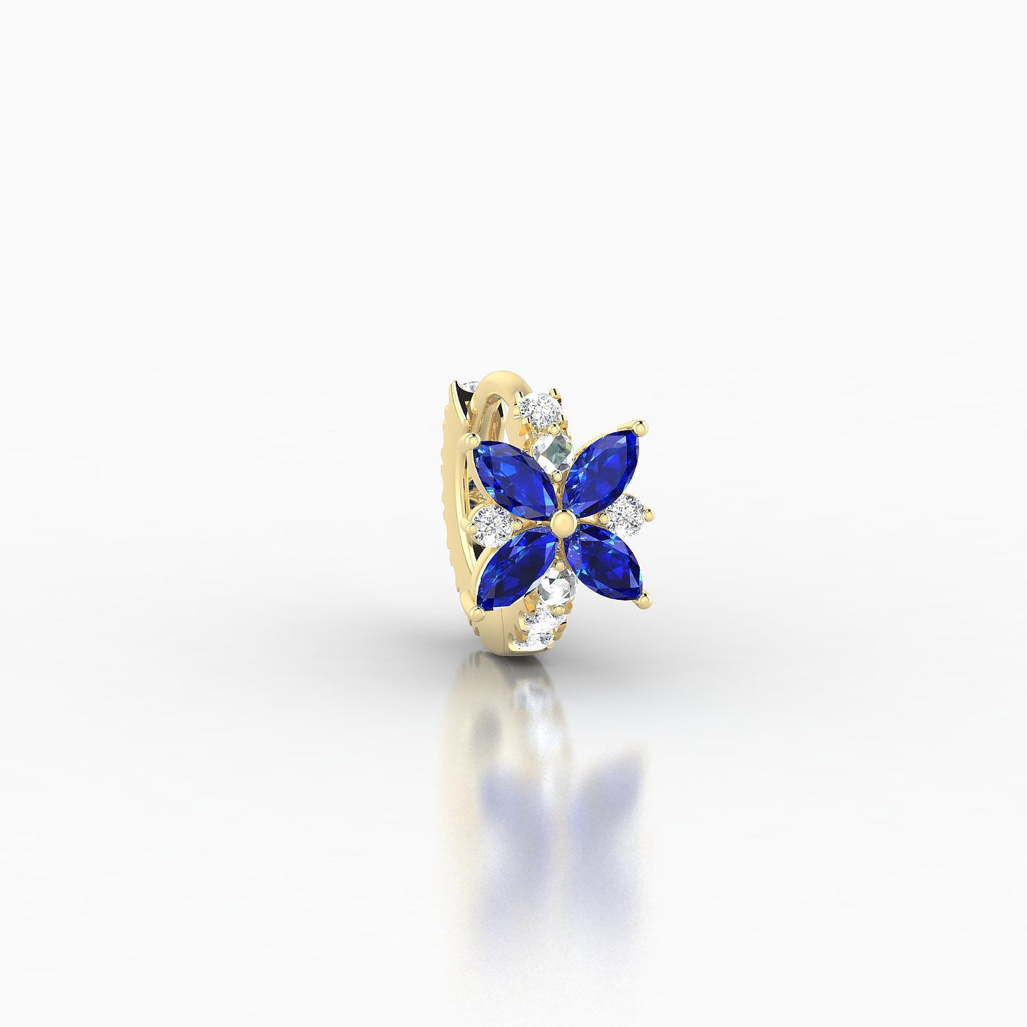 Aurore | 18k Yellow Gold 5 mm Flower Sapphire & Diamond Hoop Piercing