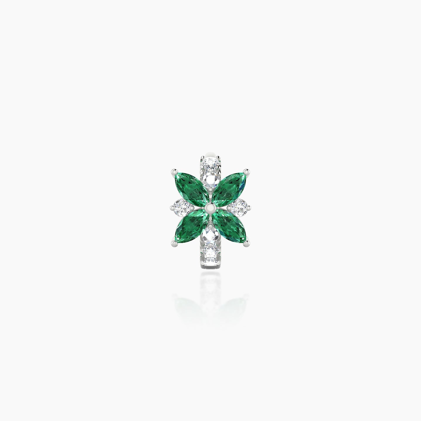 Aurore | 18k White Gold 5 mm Flower Emerald & Diamond Hoop Piercing