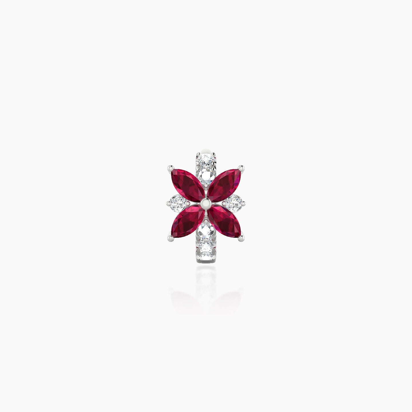 Aurore | 18k White Gold 5 mm Flower Ruby & Diamond Hoop Piercing