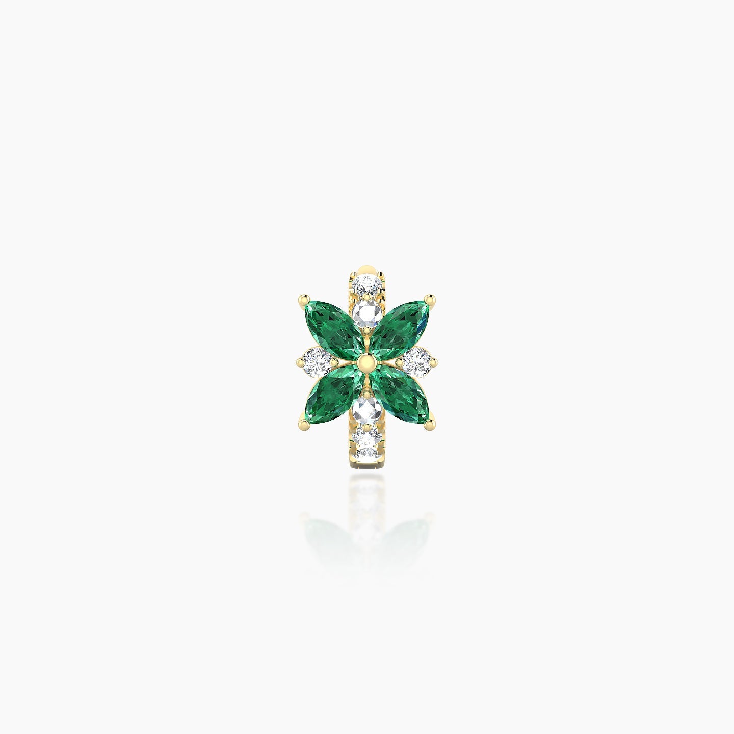 Aurore | 18k Yellow Gold 5 mm Flower Emerald & Diamond Hoop Piercing