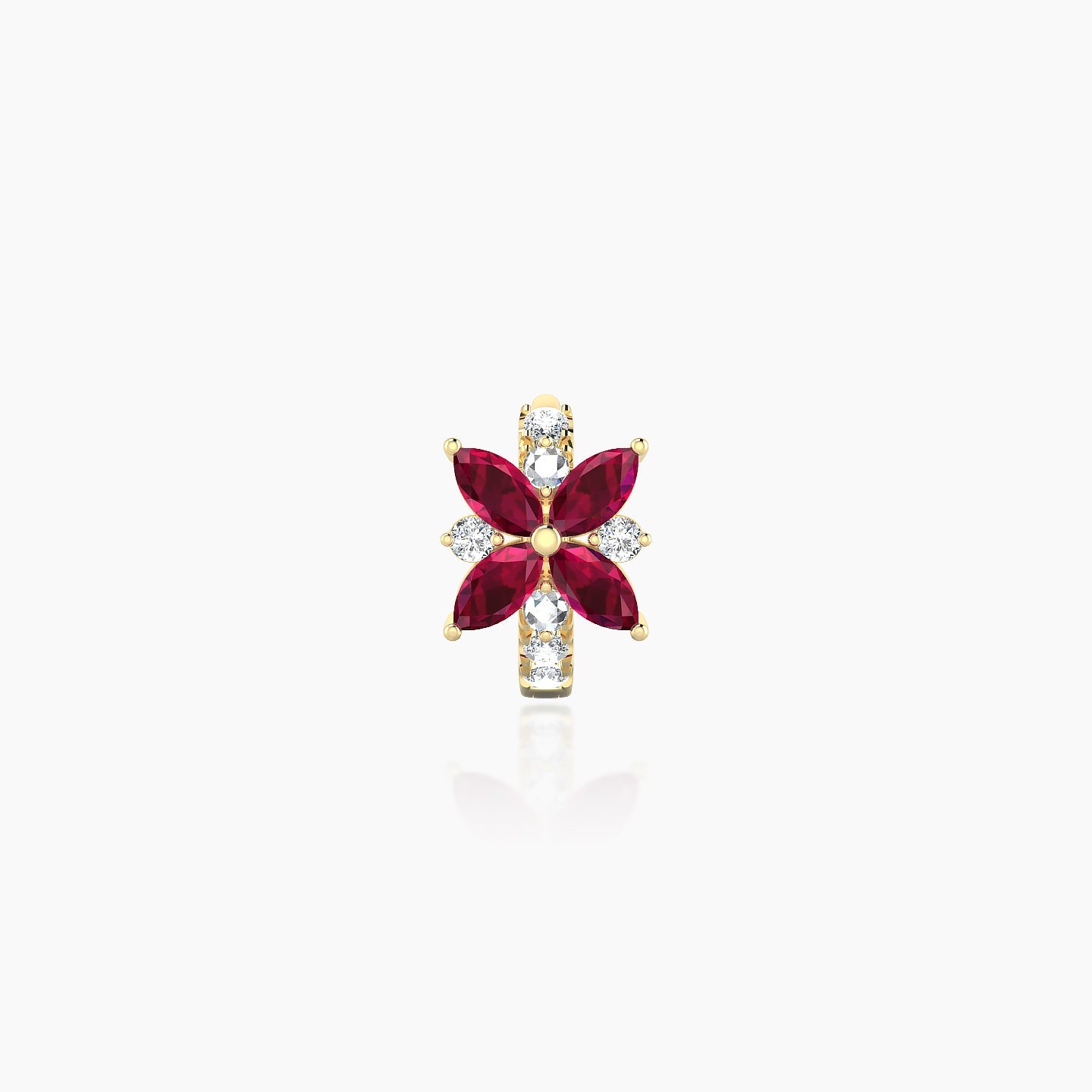 Aurore | 18k Yellow Gold 5 mm Flower Ruby & Diamond Hoop Piercing