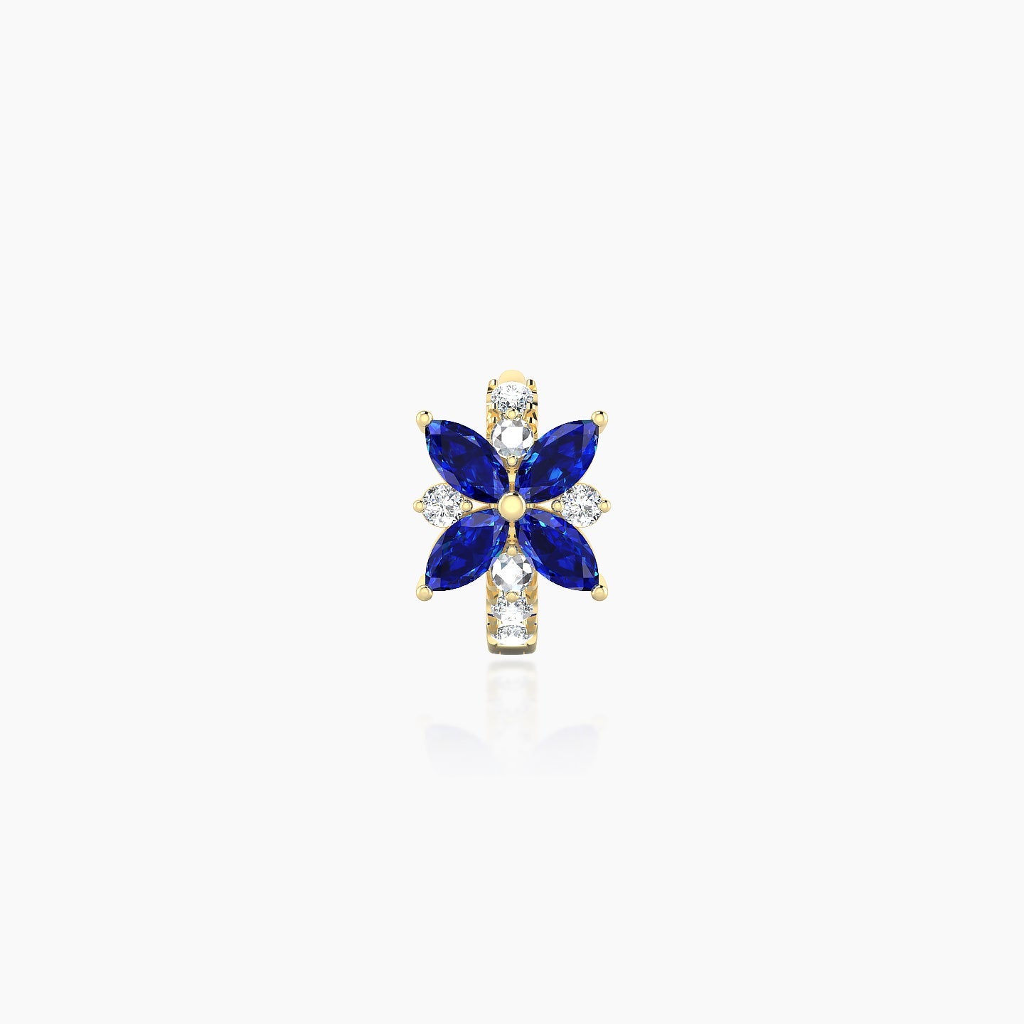 Aurore | 18k Yellow Gold 5 mm Flower Sapphire & Diamond Hoop Piercing