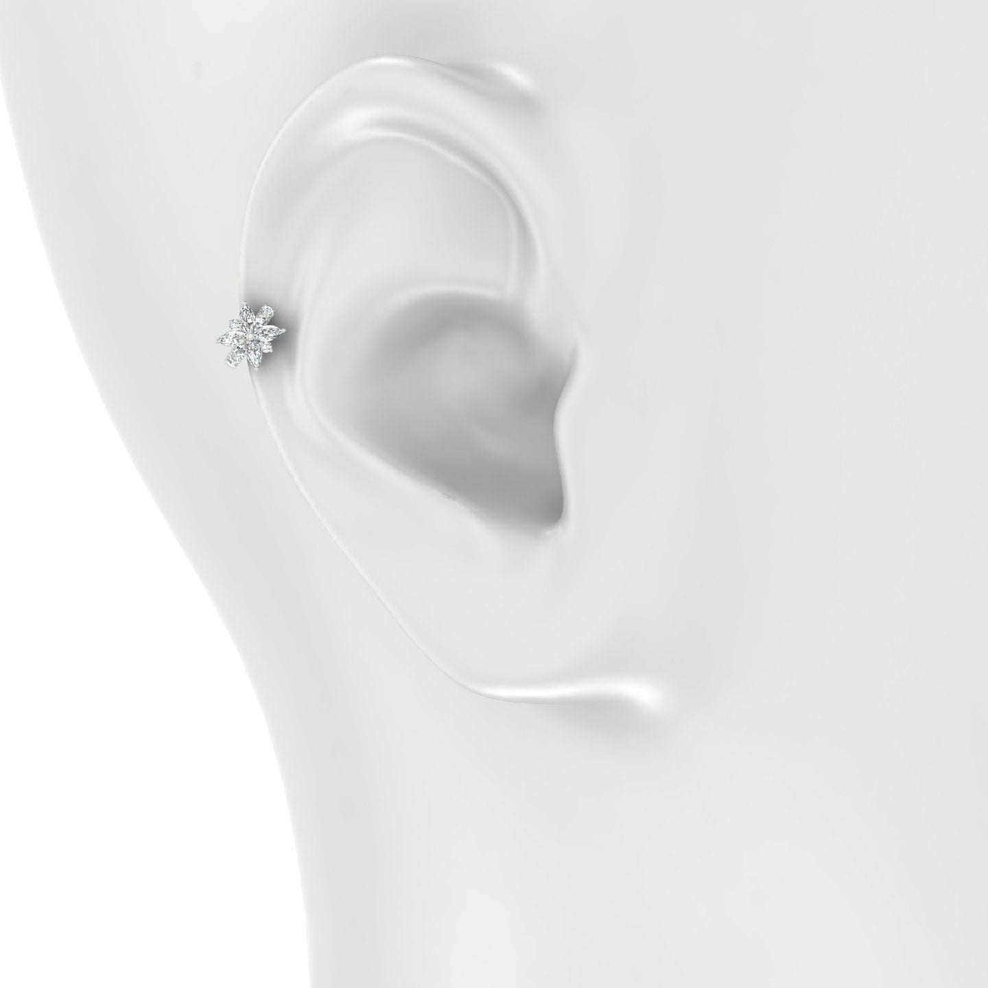 Aurore | 18k White Gold 5 mm Flower Diamond Hoop Piercing