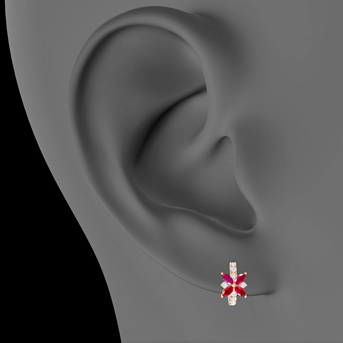 Aurore | 18k Rose Gold 6.5 mm Flower Ruby & Diamond Hoop Piercing