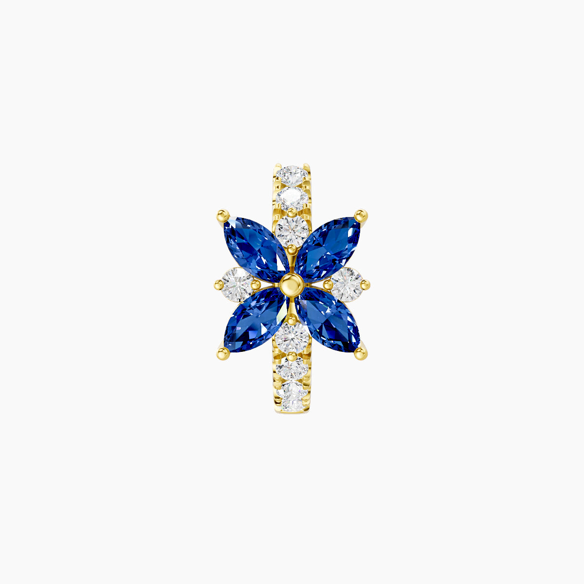 Aurore | 18k Yellow Gold 6.5 mm Flower Sapphire & Diamond Hoop Piercing