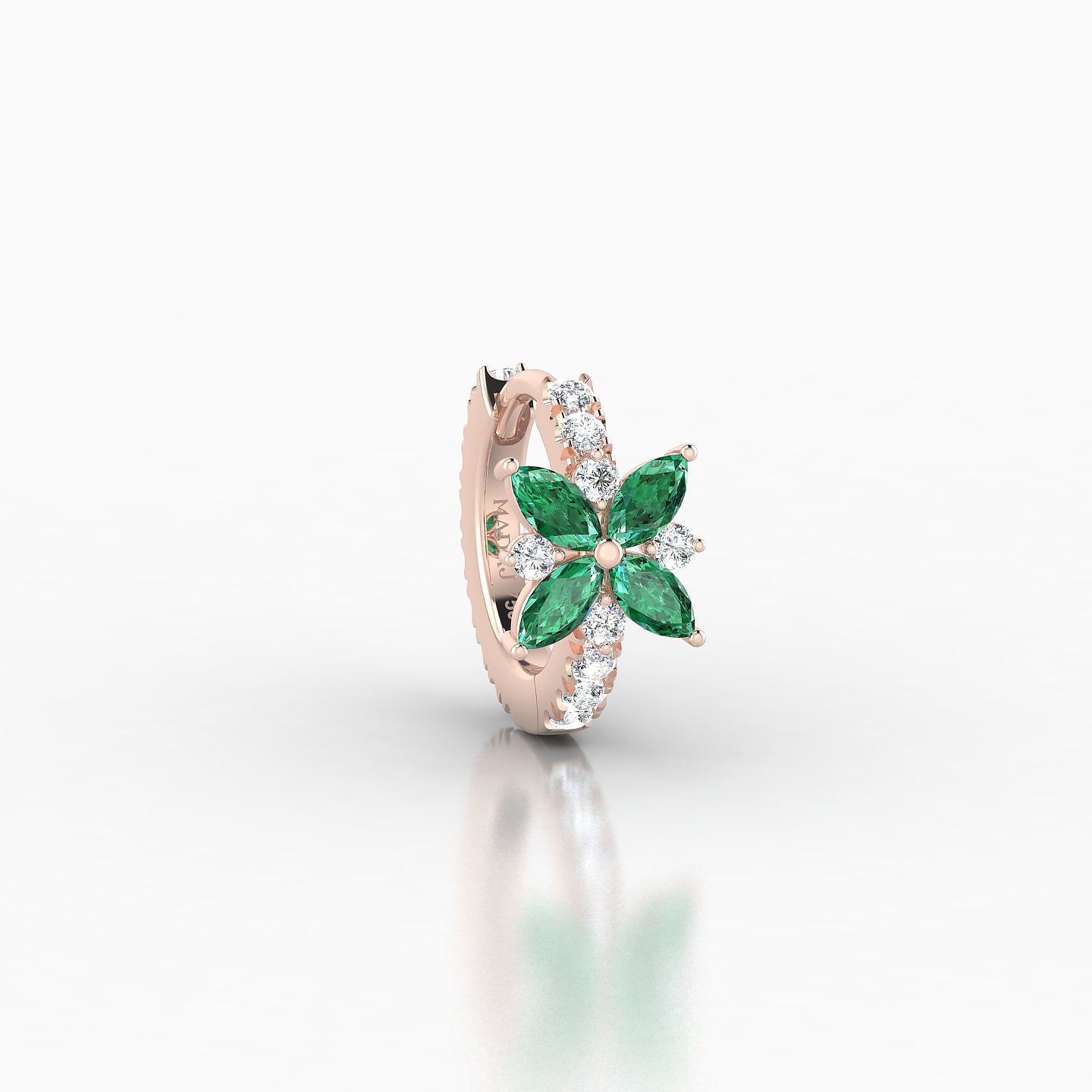 Aurore | 18k Rose Gold 6.5 mm Flower Emerald & Diamond Hoop Piercing