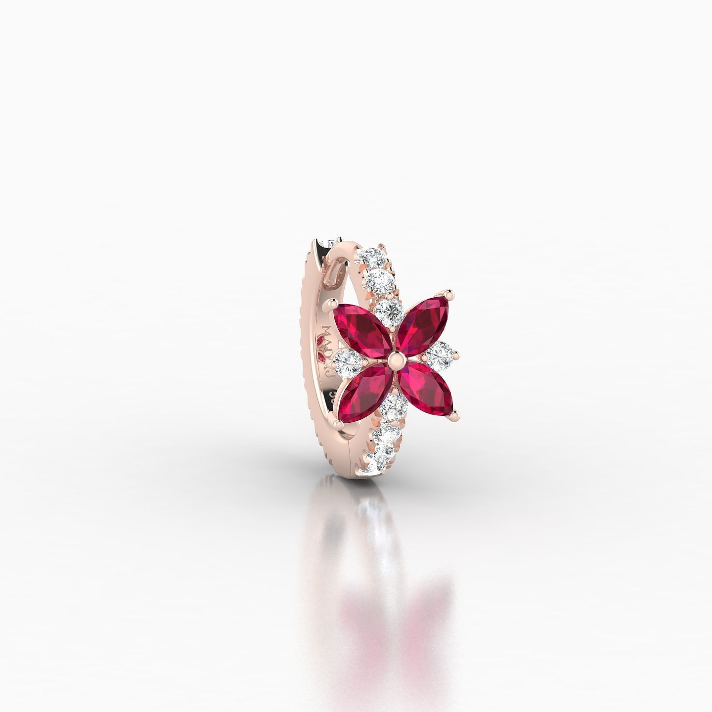 Aurore | 18k Rose Gold 6.5 mm Flower Ruby & Diamond Hoop Piercing