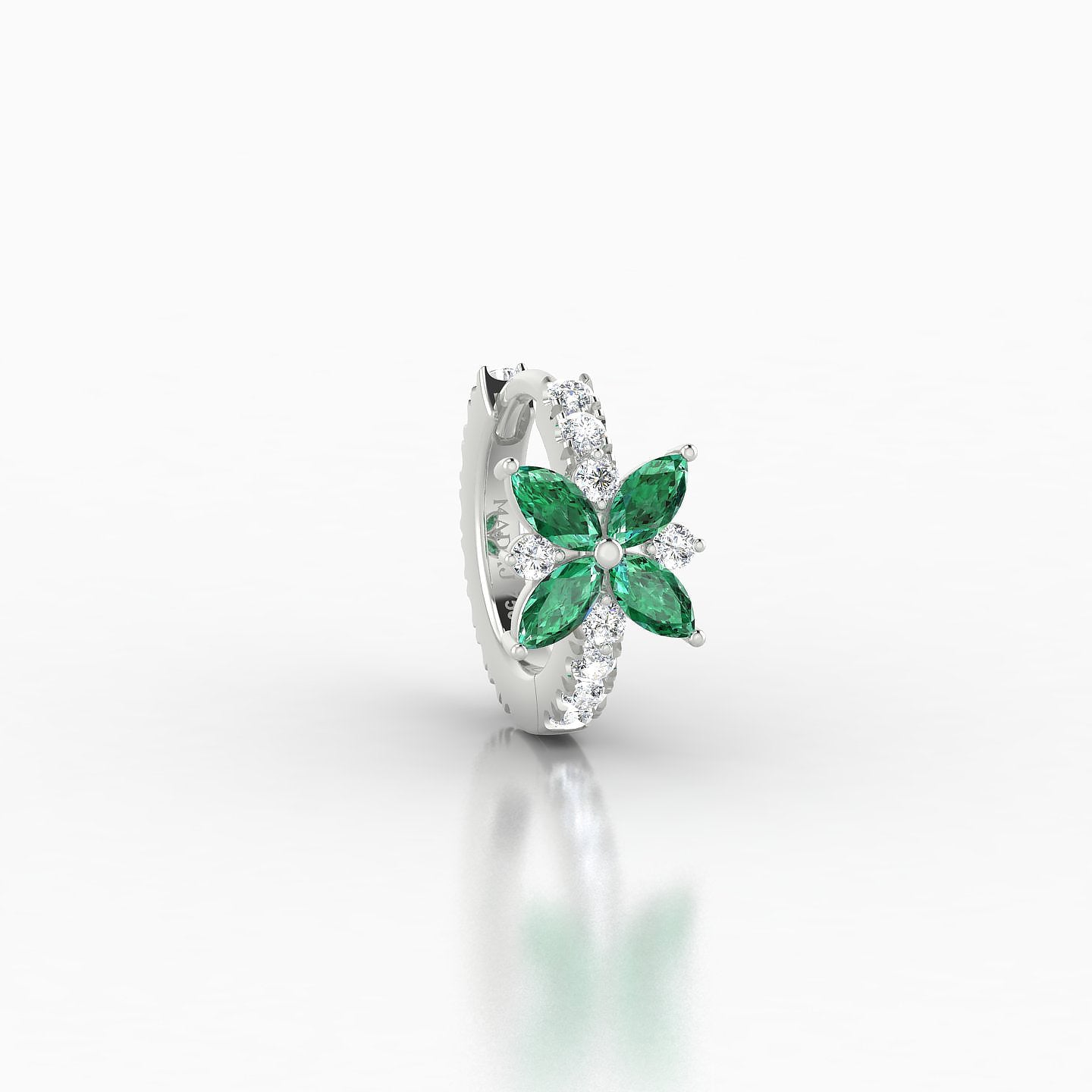 Aurore | 18k White Gold 6.5 mm Flower Emerald & Diamond Hoop Piercing