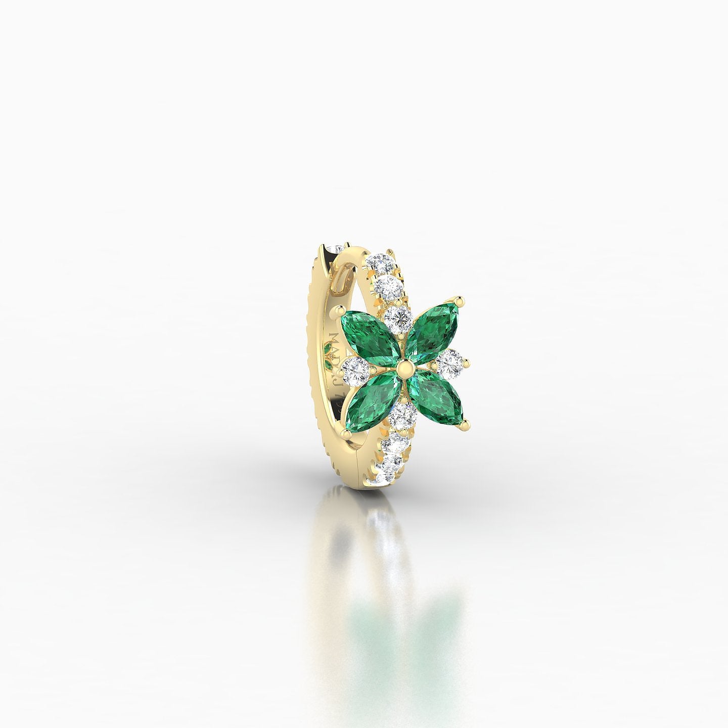 Aurore | 18k Yellow Gold 6.5 mm Flower Emerald & Diamond Hoop Piercing