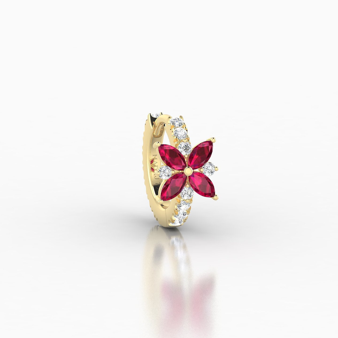 Aurore | 18k Yellow Gold 6.5 mm Flower Ruby & Diamond Hoop Piercing