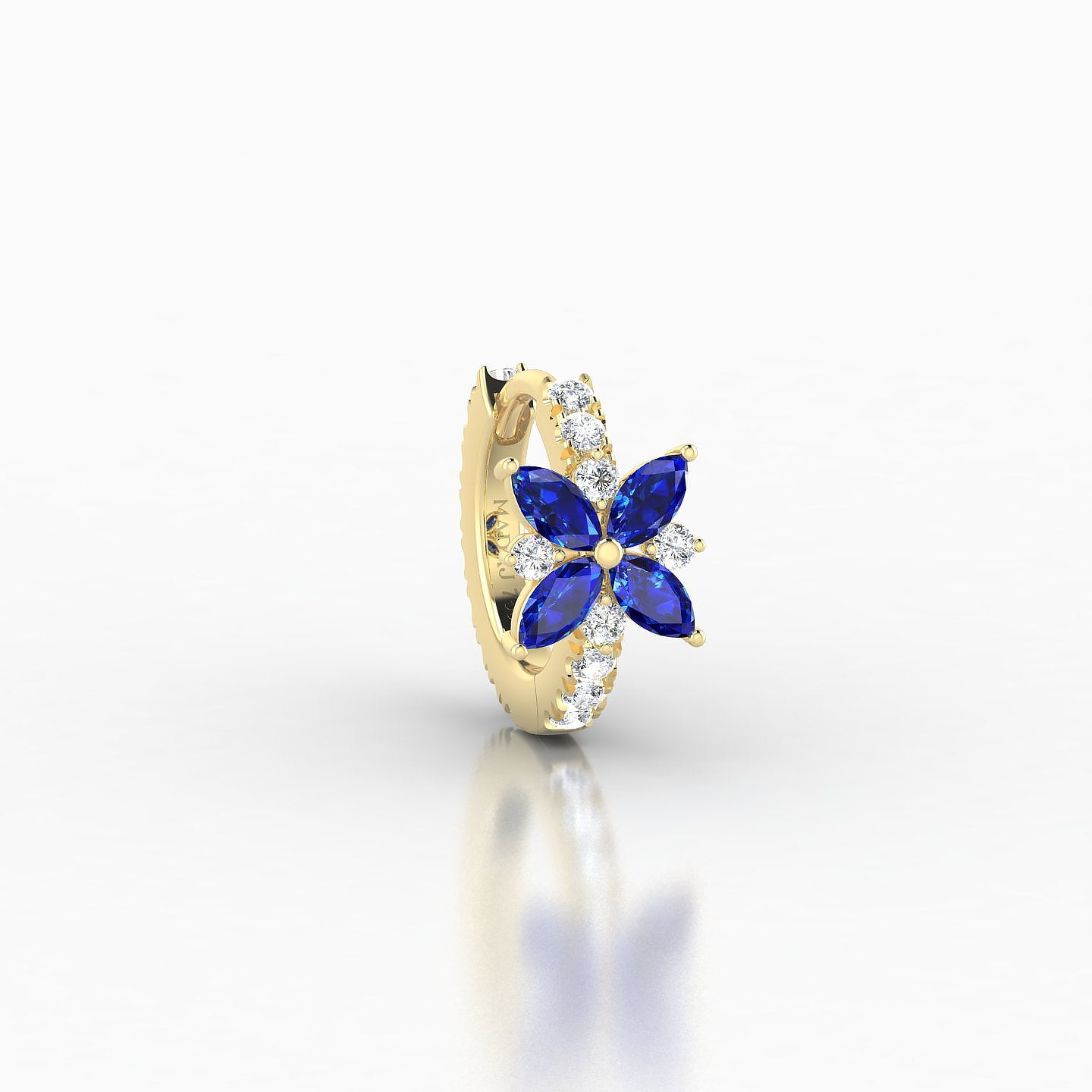 Aurore | 18k Yellow Gold 6.5 mm Flower Sapphire & Diamond Hoop Piercing