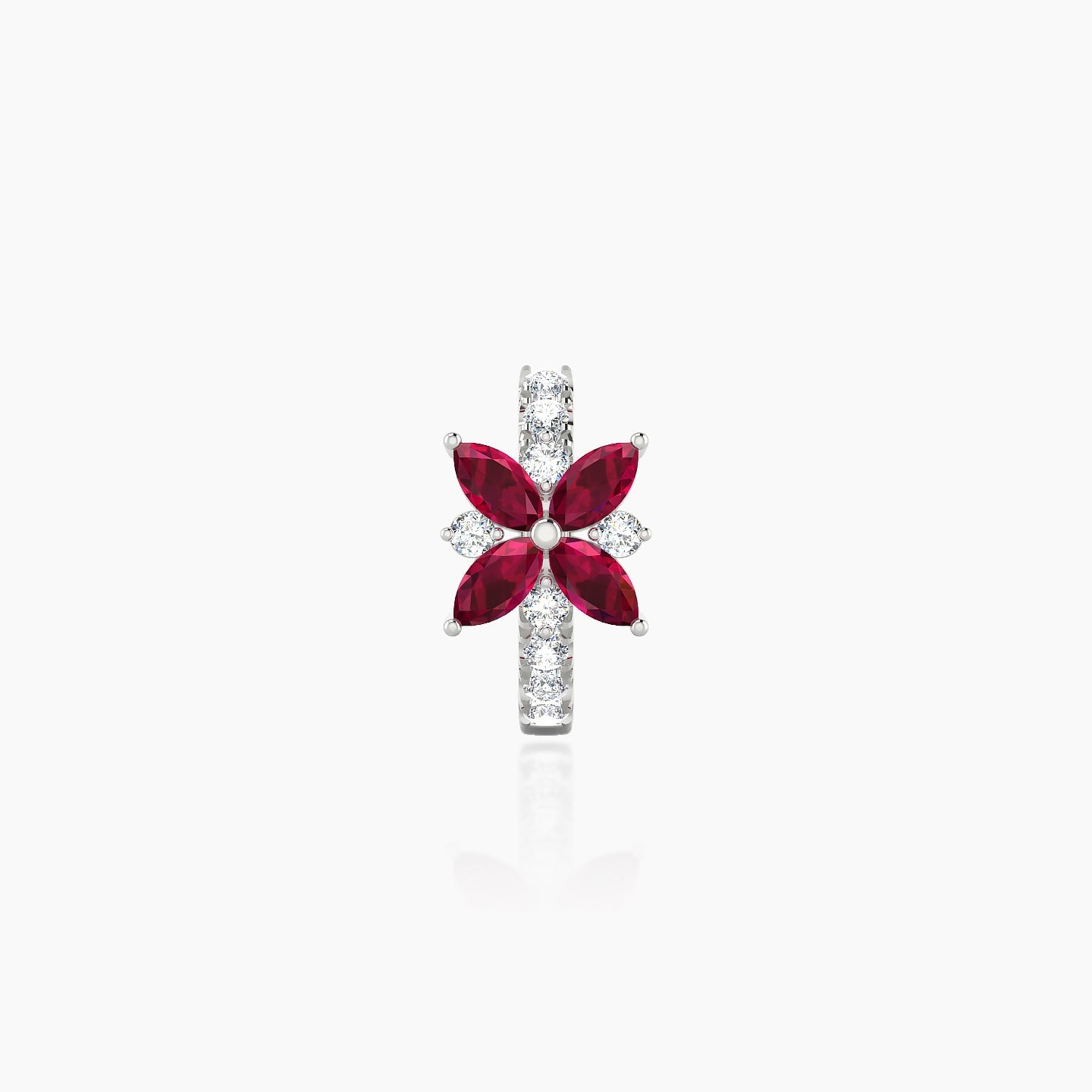 Aurore | 18k White Gold 6.5 mm Flower Ruby & Diamond Hoop Piercing