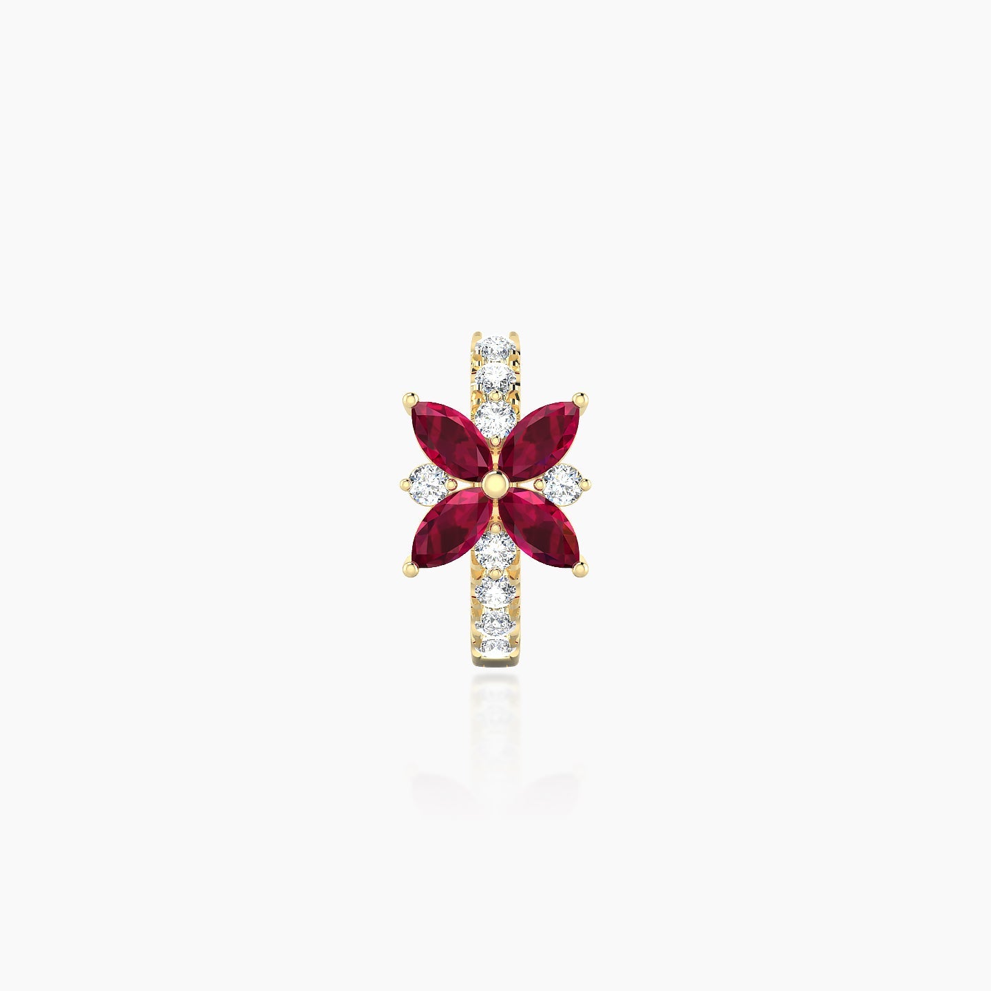 Aurore | 18k Yellow Gold 6.5 mm Flower Ruby & Diamond Hoop Piercing