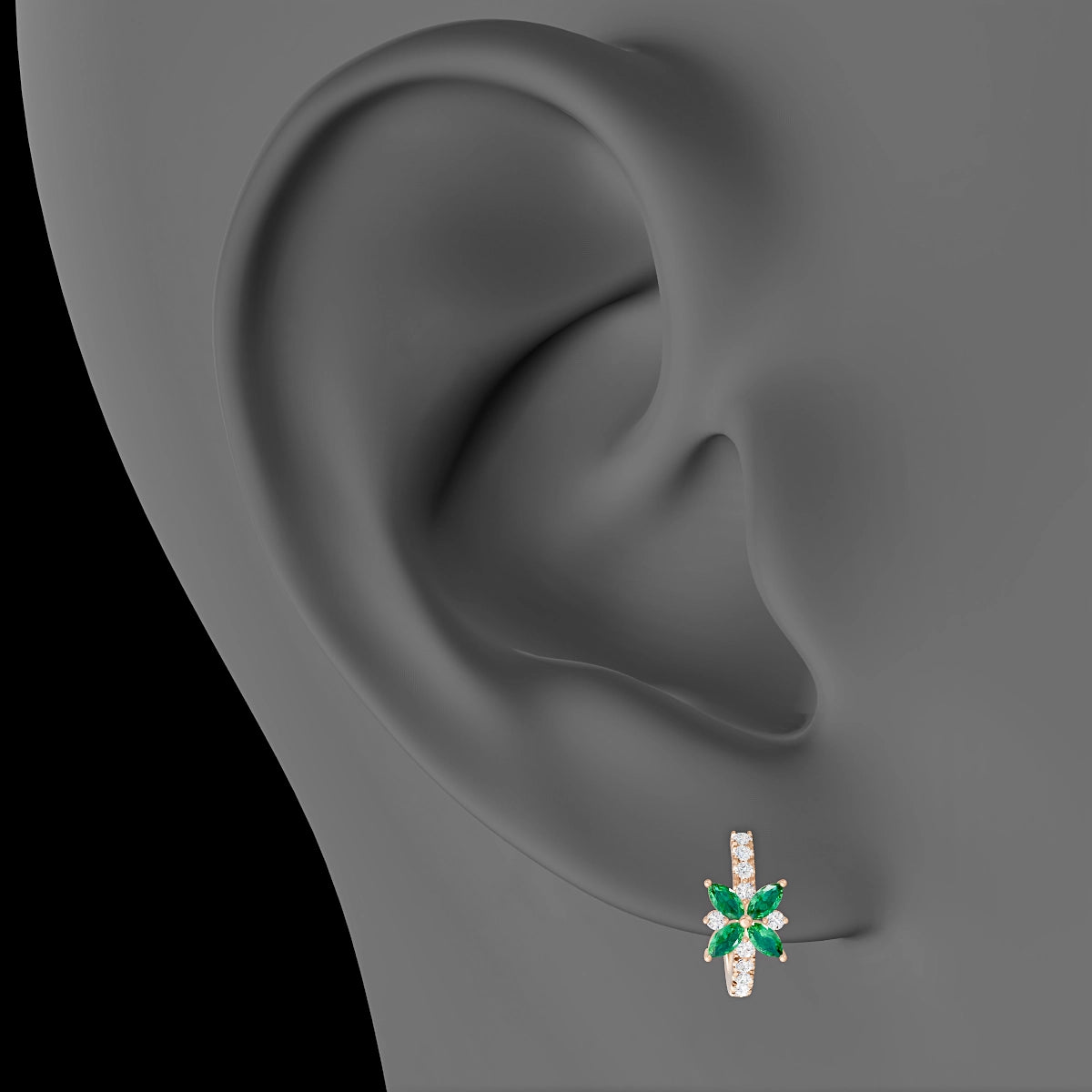 Aurore | 18k Rose Gold 8 mm Flower Emerald & Diamond Hoop Piercing
