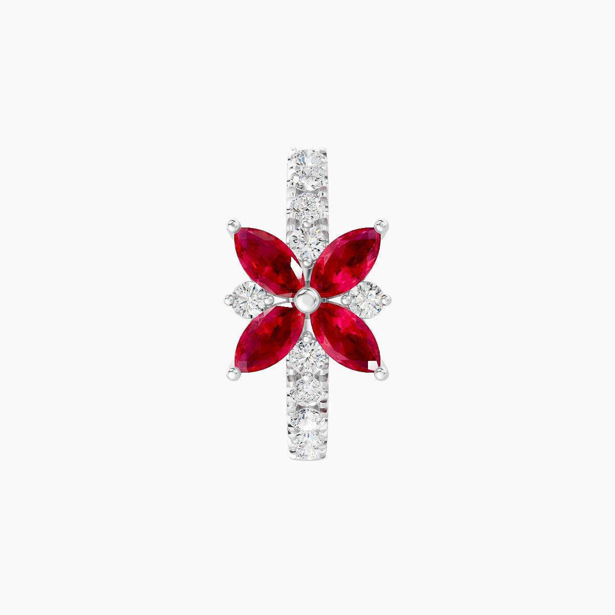 Aurore | 18k White Gold 8 mm Flower Ruby & Diamond Hoop Piercing