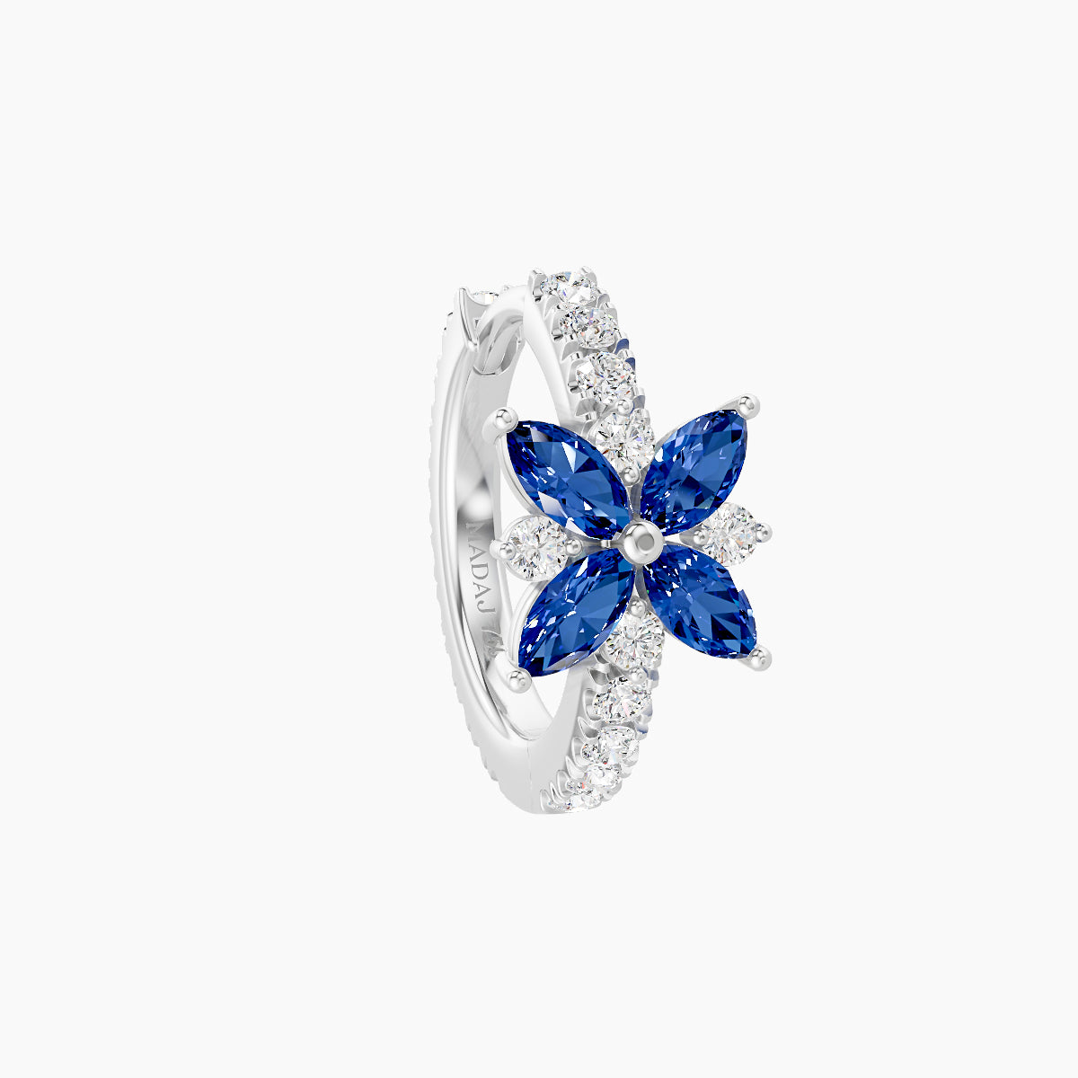 Aurore | 18k White Gold 8 mm Flower Sapphire & Diamond Hoop Piercing
