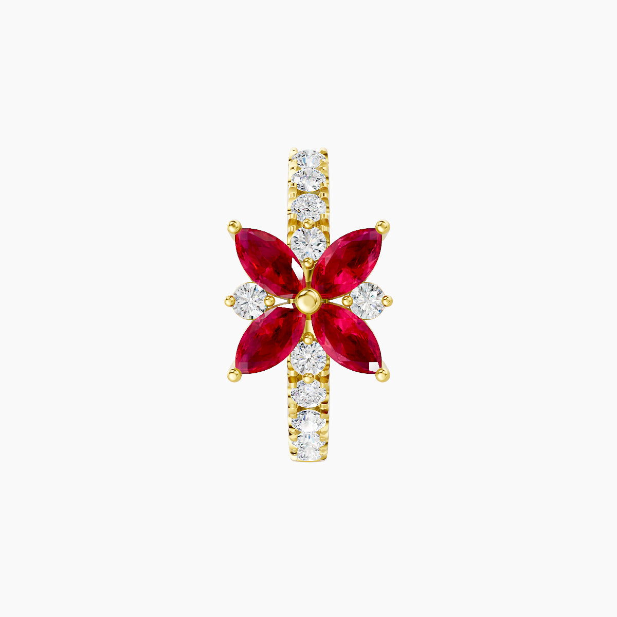 Aurore | 18k Yellow Gold 8 mm Flower Ruby & Diamond Hoop Piercing