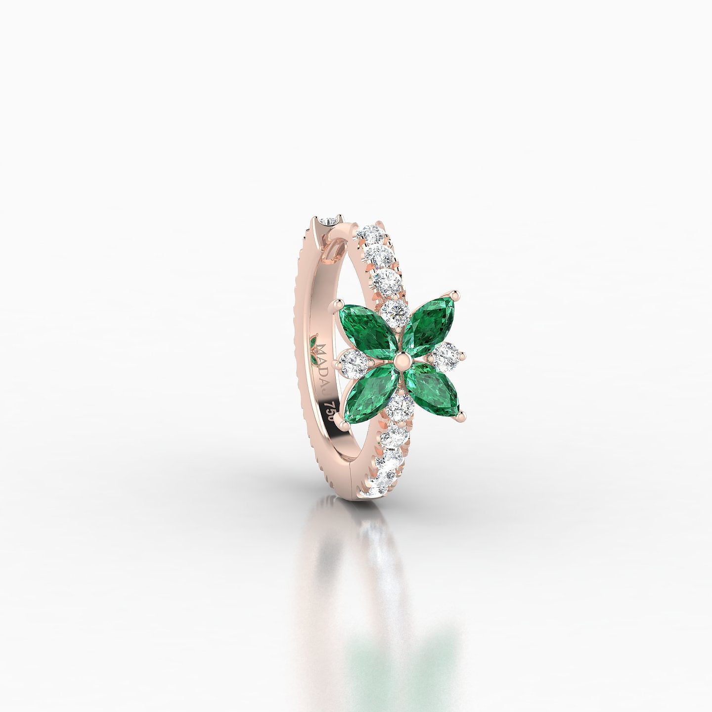 Aurore | 18k Rose Gold 8 mm Flower Emerald & Diamond Hoop Piercing