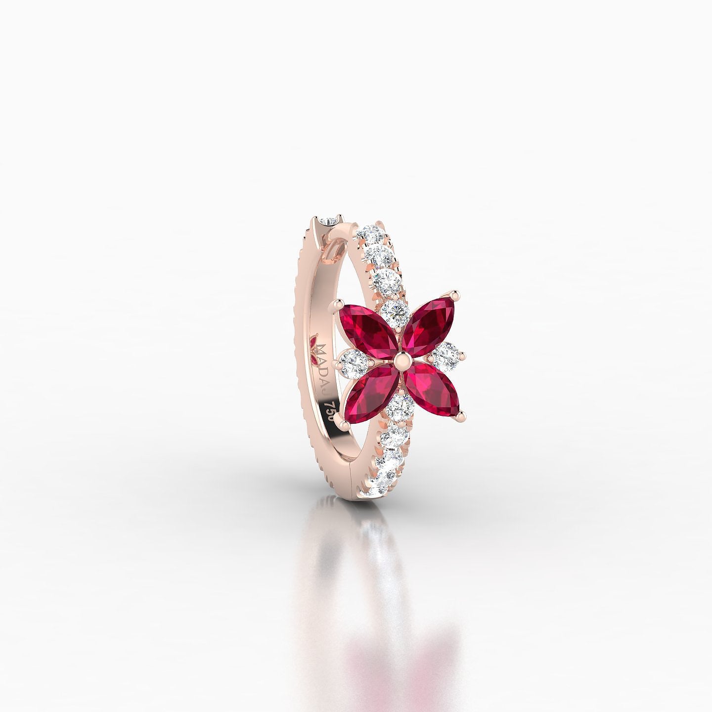 Aurore | 18k Rose Gold 8 mm Flower Ruby & Diamond Hoop Piercing