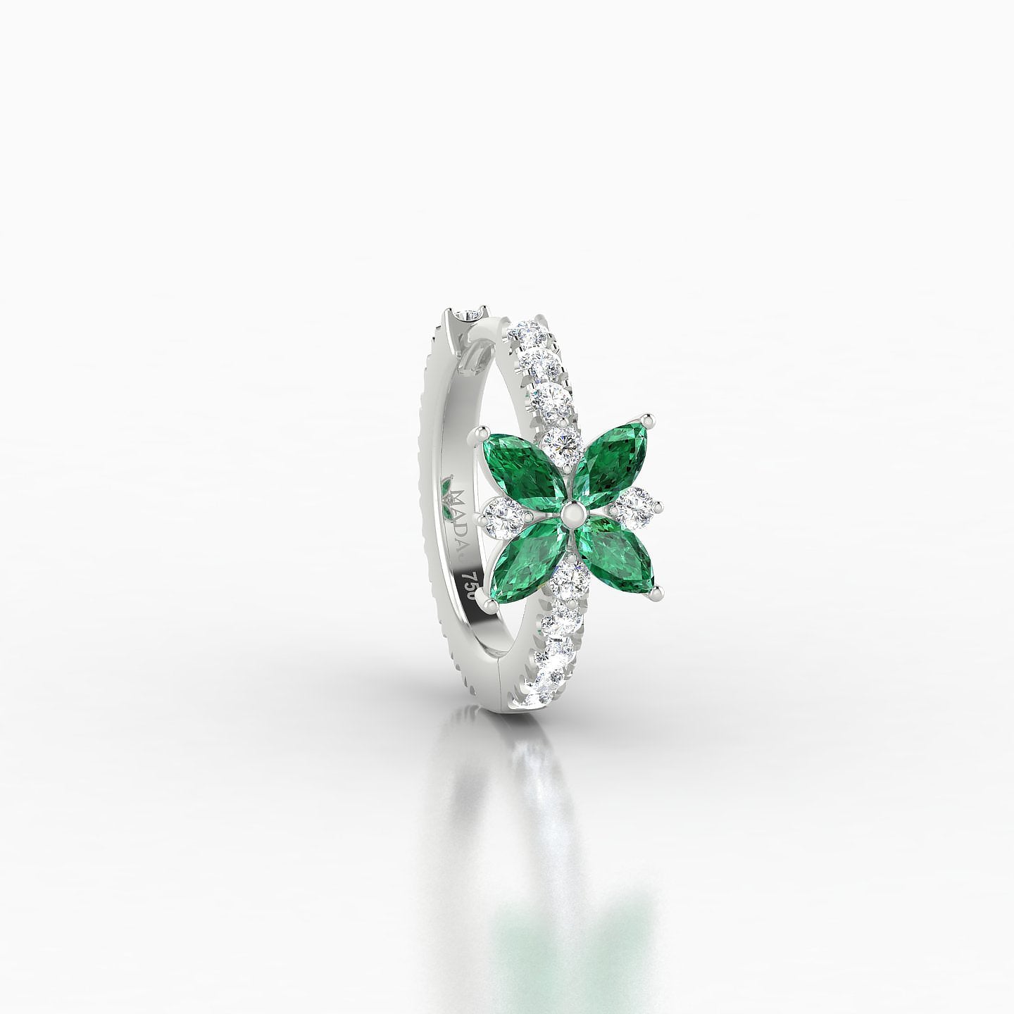 Aurore | 18k White Gold 8 mm Flower Emerald & Diamond Hoop Piercing