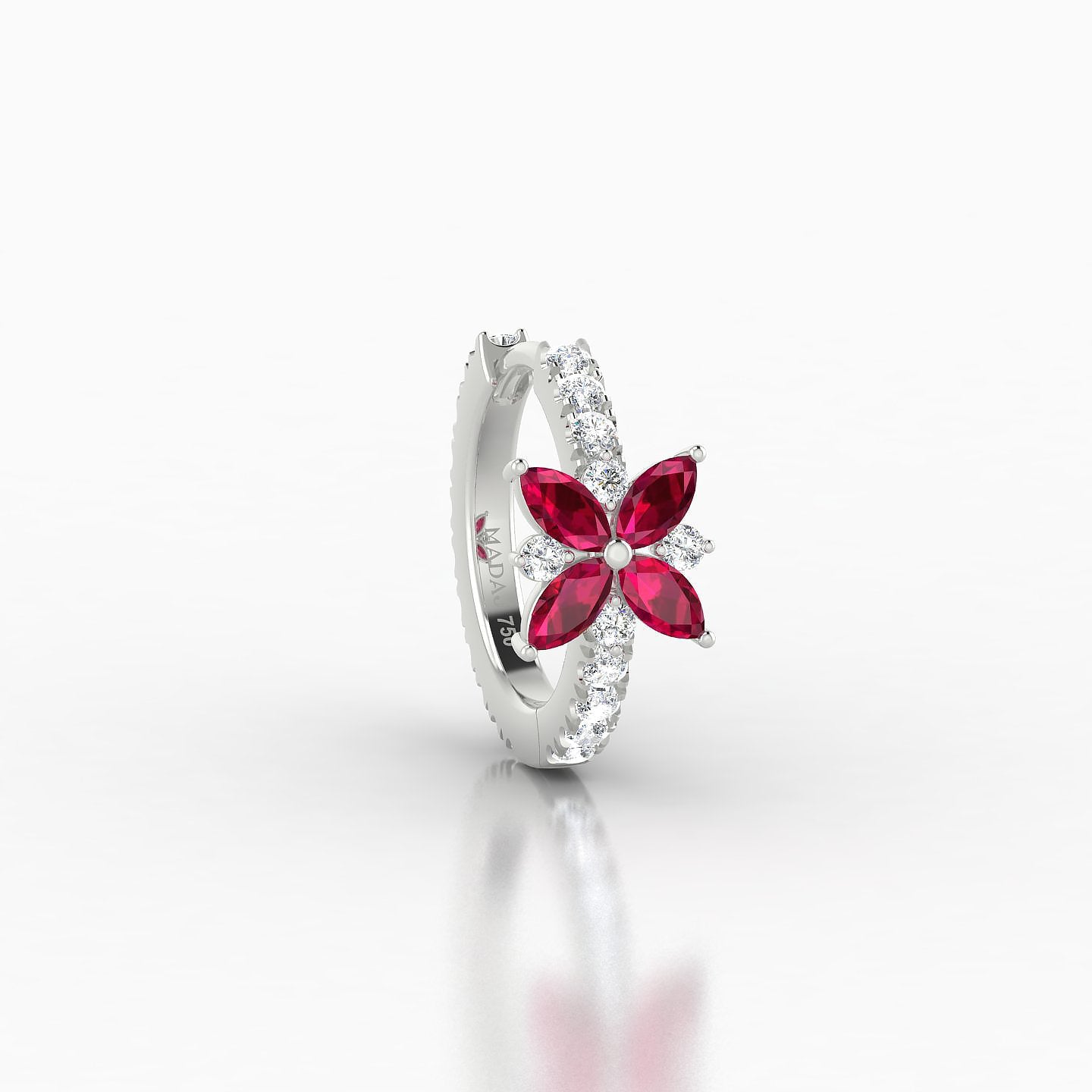 Aurore | 18k White Gold 8 mm Flower Ruby & Diamond Hoop Piercing