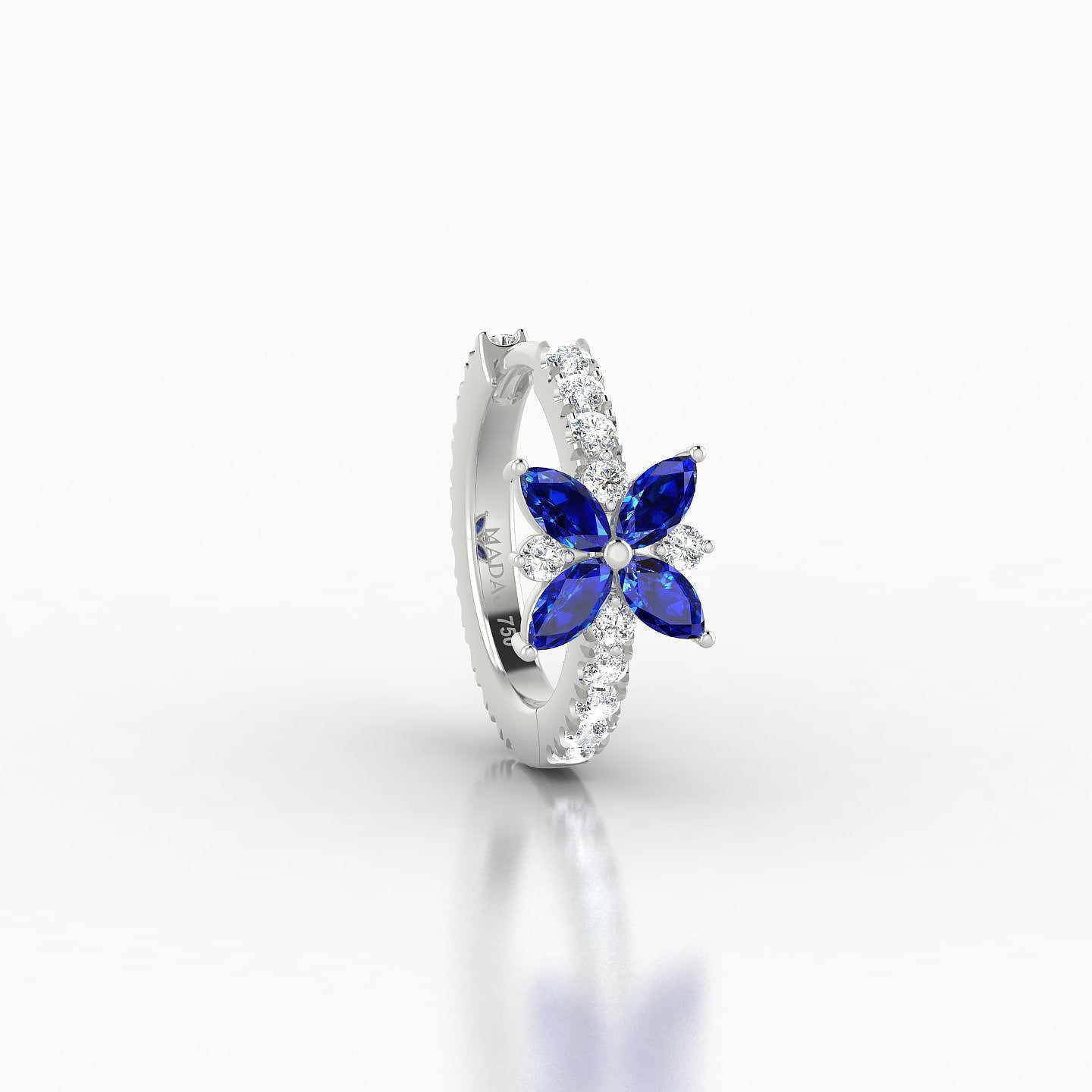 Aurore | 18k White Gold 8 mm Flower Sapphire & Diamond Hoop Piercing