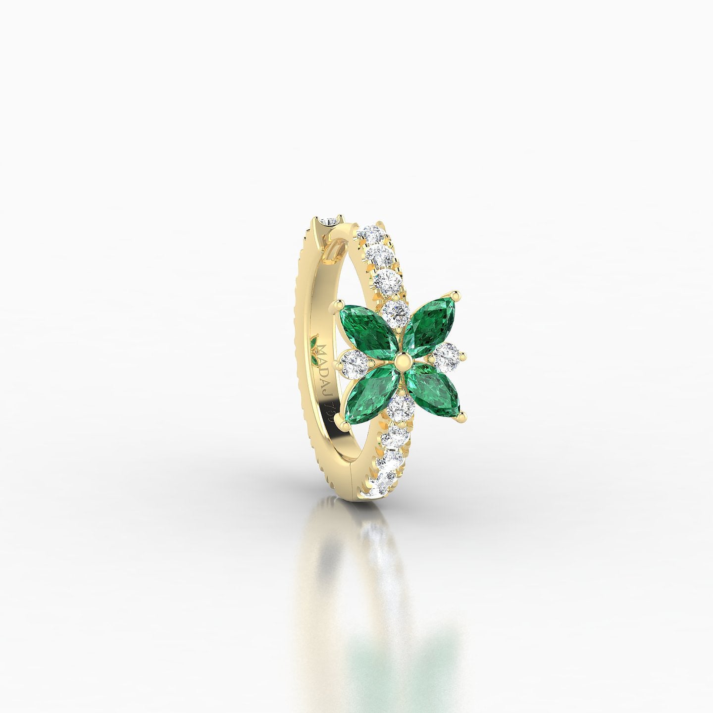 Aurore | 18k Yellow Gold 8 mm Flower Emerald & Diamond Hoop Piercing