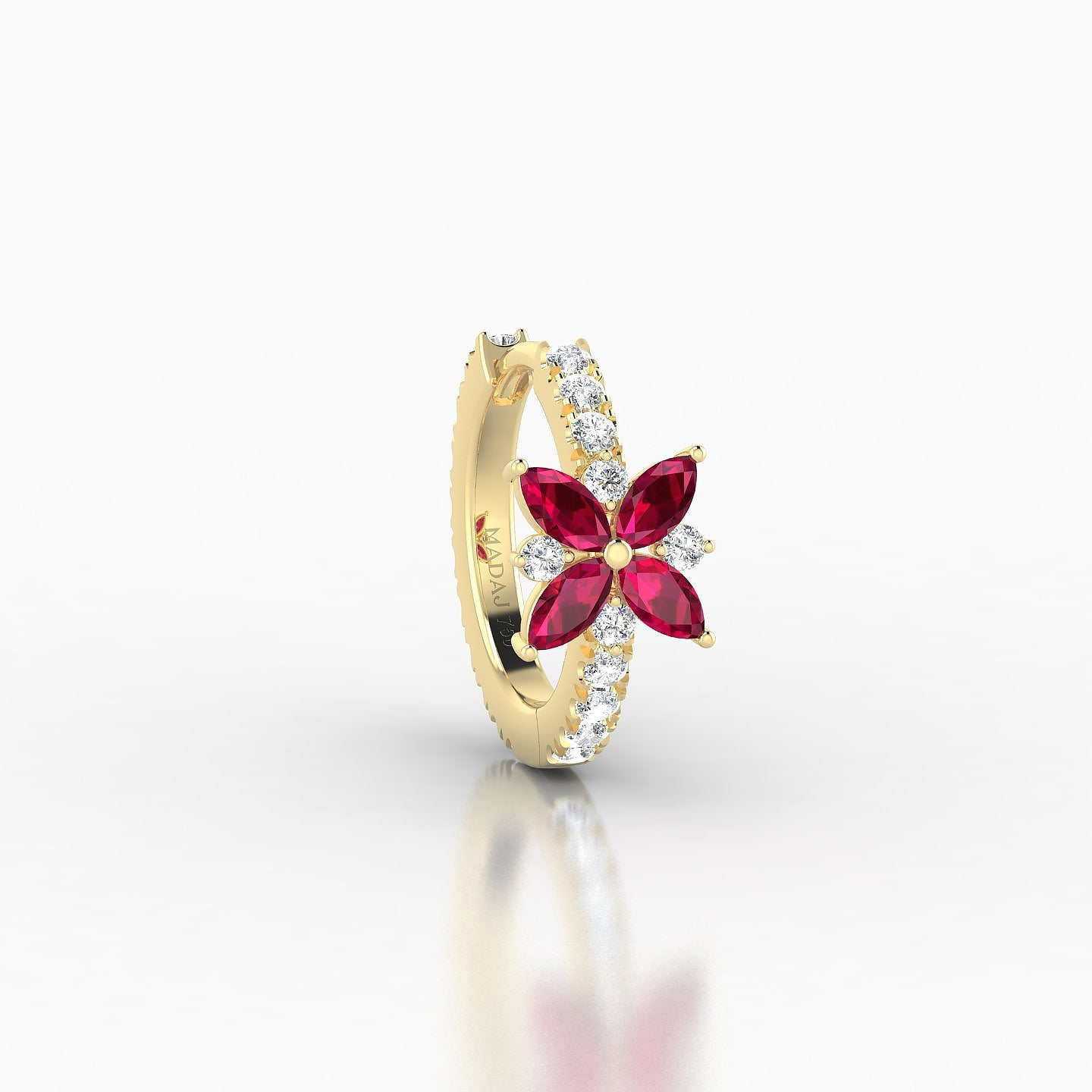 Aurore | 18k Yellow Gold 8 mm Flower Ruby & Diamond Hoop Piercing