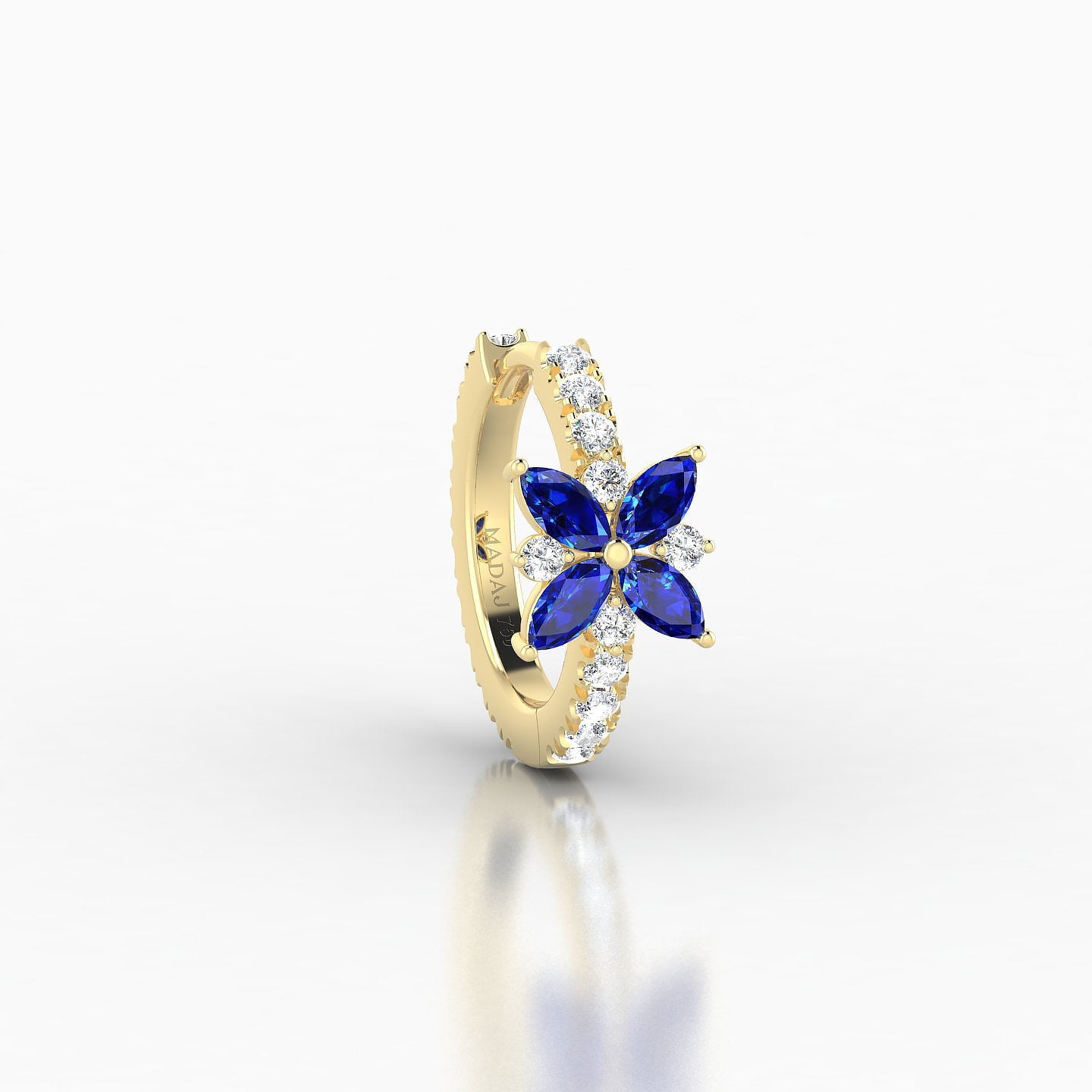 Aurore | 18k Yellow Gold 8 mm Flower Sapphire & Diamond Hoop Piercing