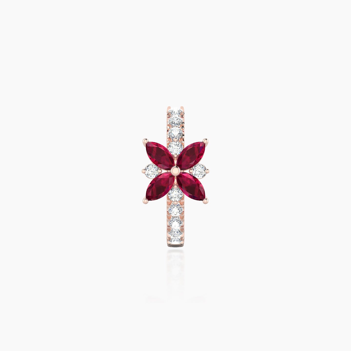 Aurore | 18k Rose Gold 8 mm Flower Ruby & Diamond Hoop Piercing