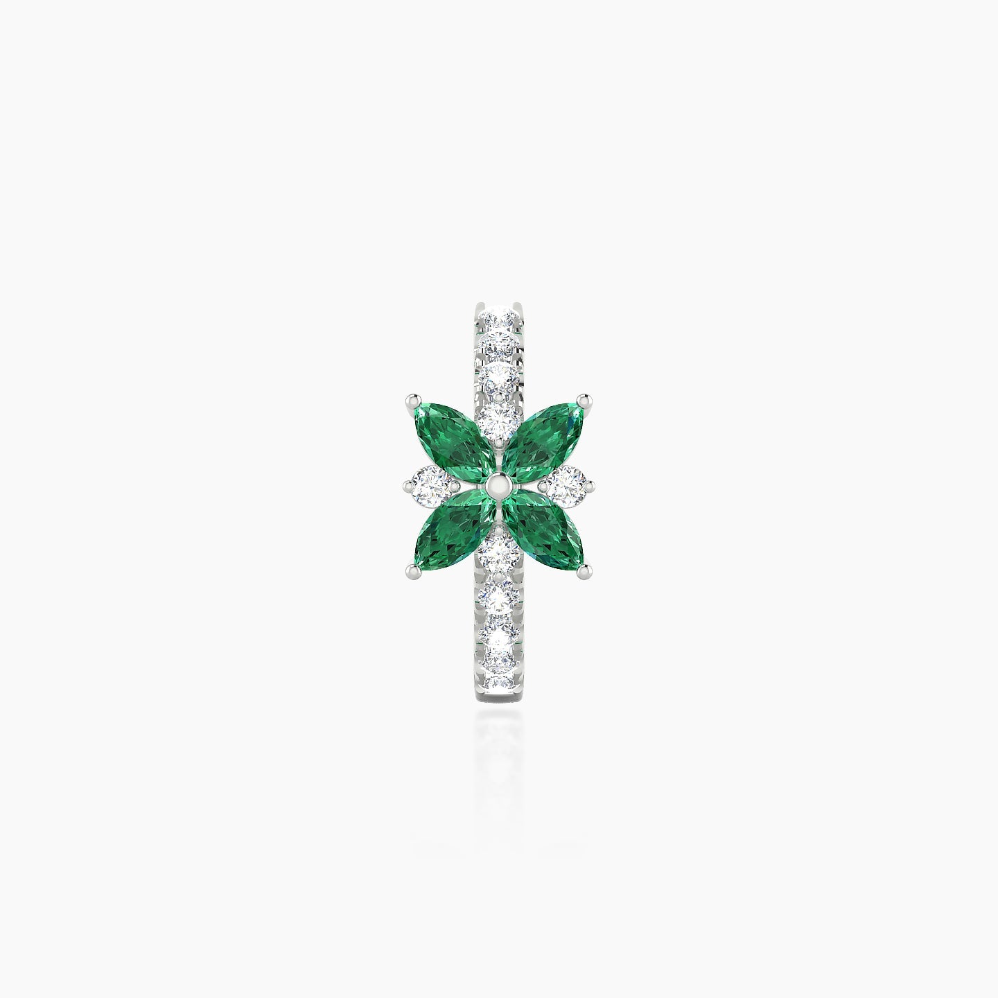 Aurore | 18k White Gold 8 mm Flower Emerald & Diamond Hoop Piercing