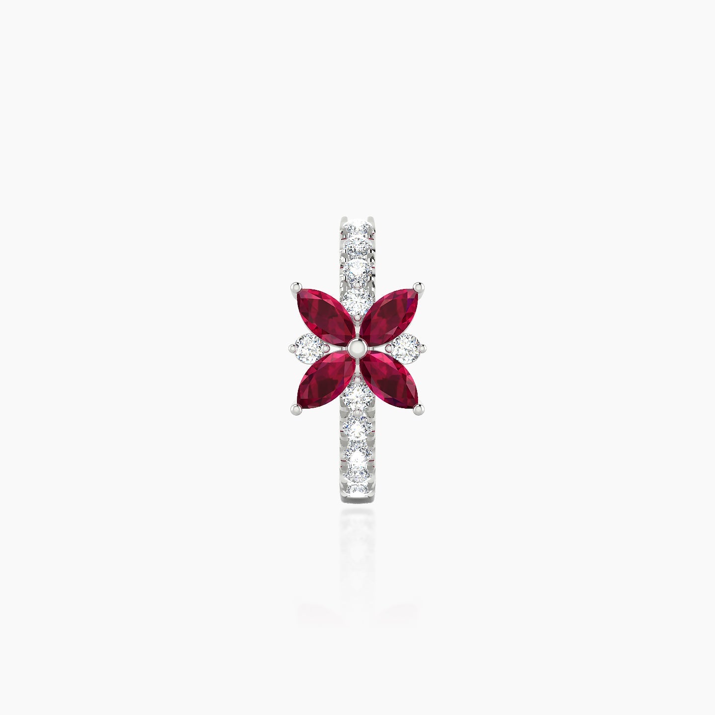 Aurore | 18k White Gold 8 mm Flower Ruby & Diamond Hoop Piercing