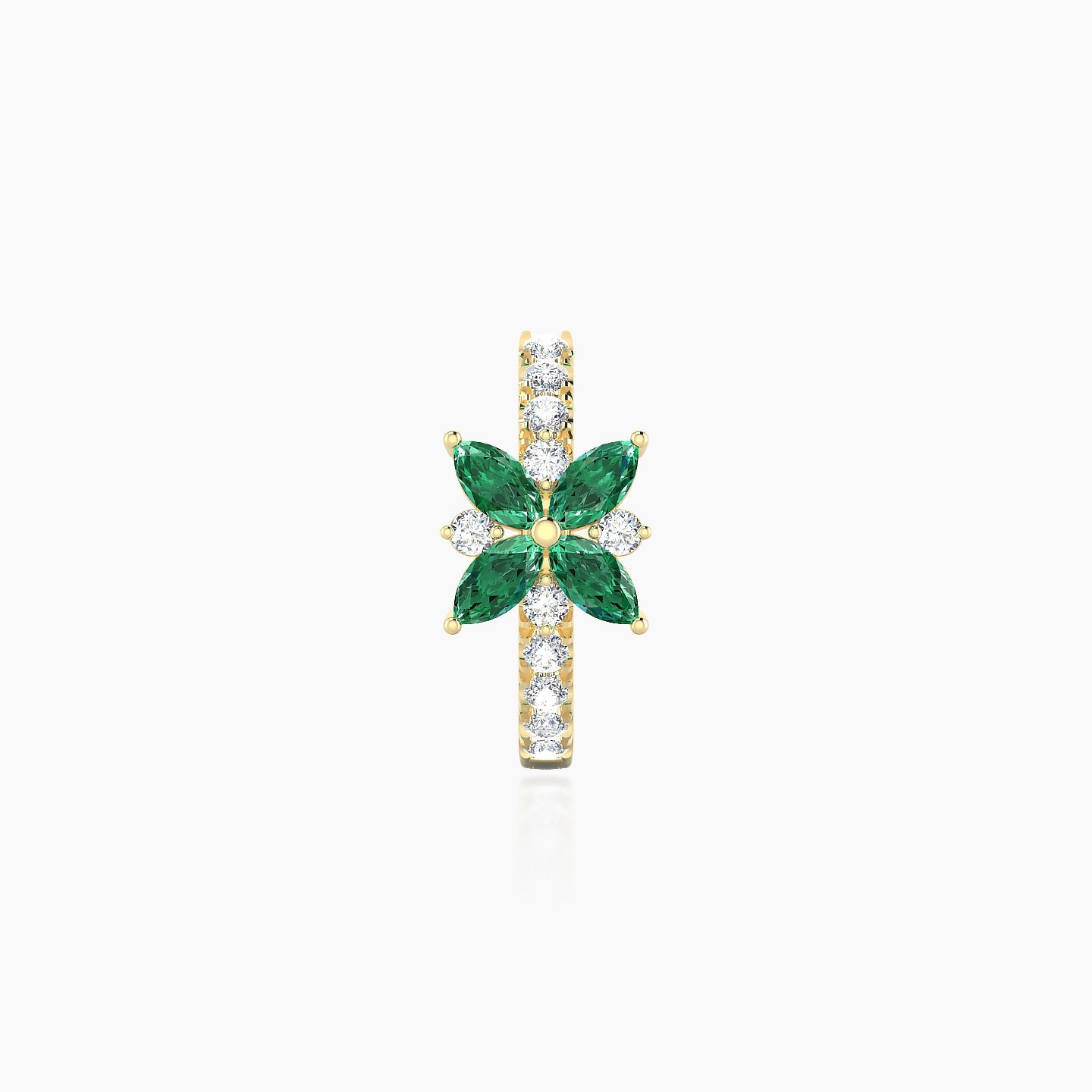 Aurore | 18k Yellow Gold 8 mm Flower Emerald & Diamond Hoop Piercing