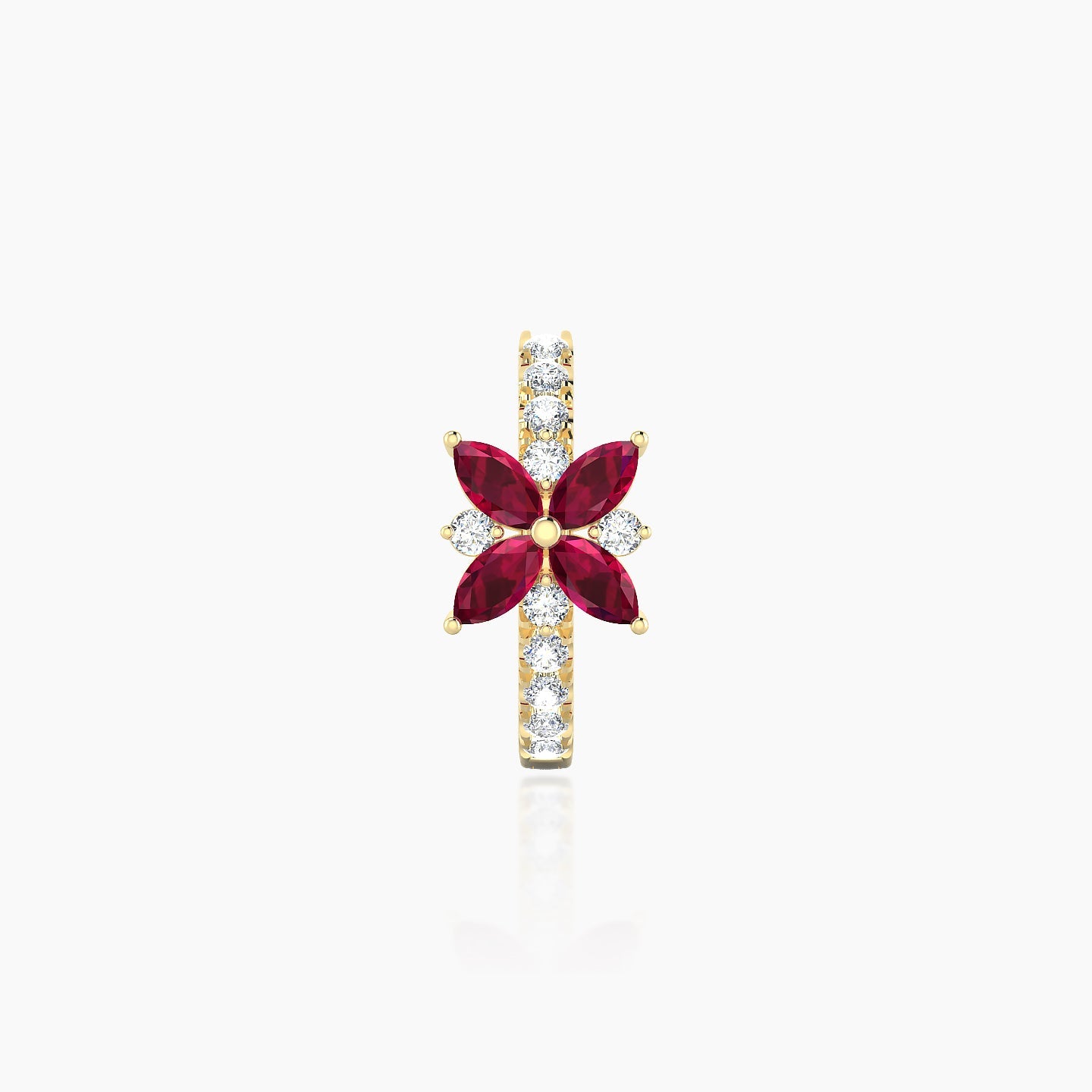 Aurore | 18k Yellow Gold 8 mm Flower Ruby & Diamond Hoop Piercing