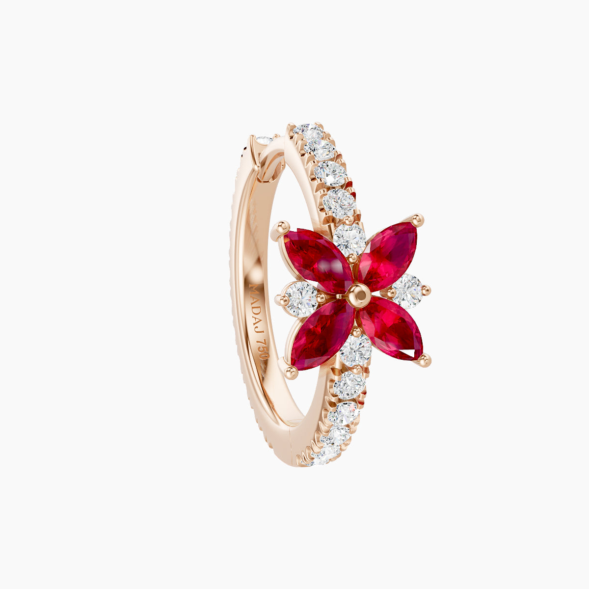 Aurore | 18k Rose Gold 9.5 mm Flower Ruby & Diamond Hoop Piercing