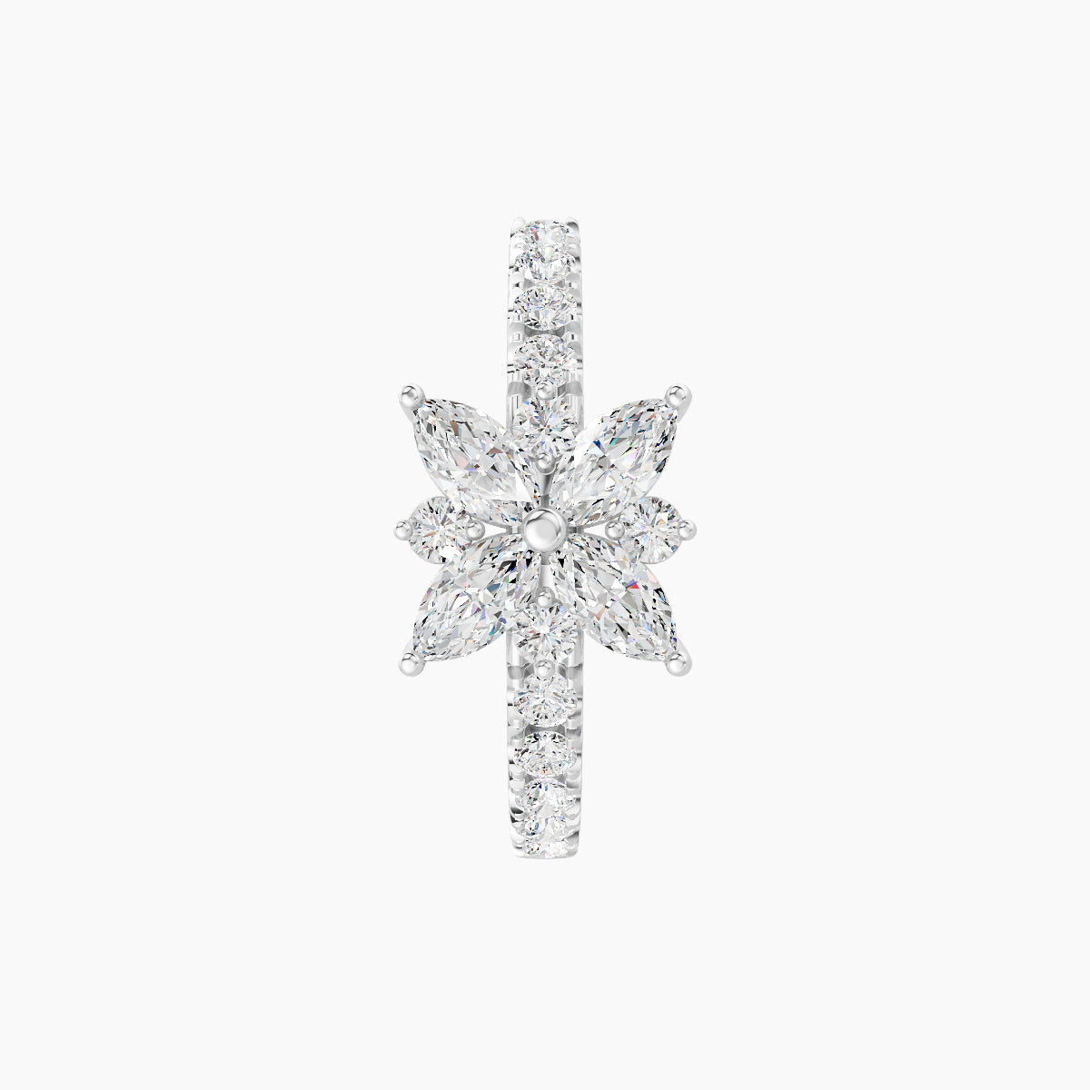 Aurore | 18k White Gold 9.5 mm Flower Diamond Hoop Piercing