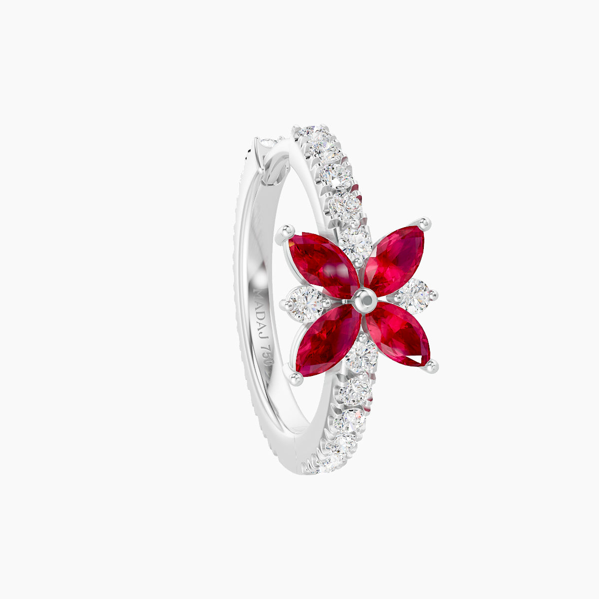 Aurore | 18k White Gold 9.5 mm Flower Ruby & Diamond Hoop Piercing