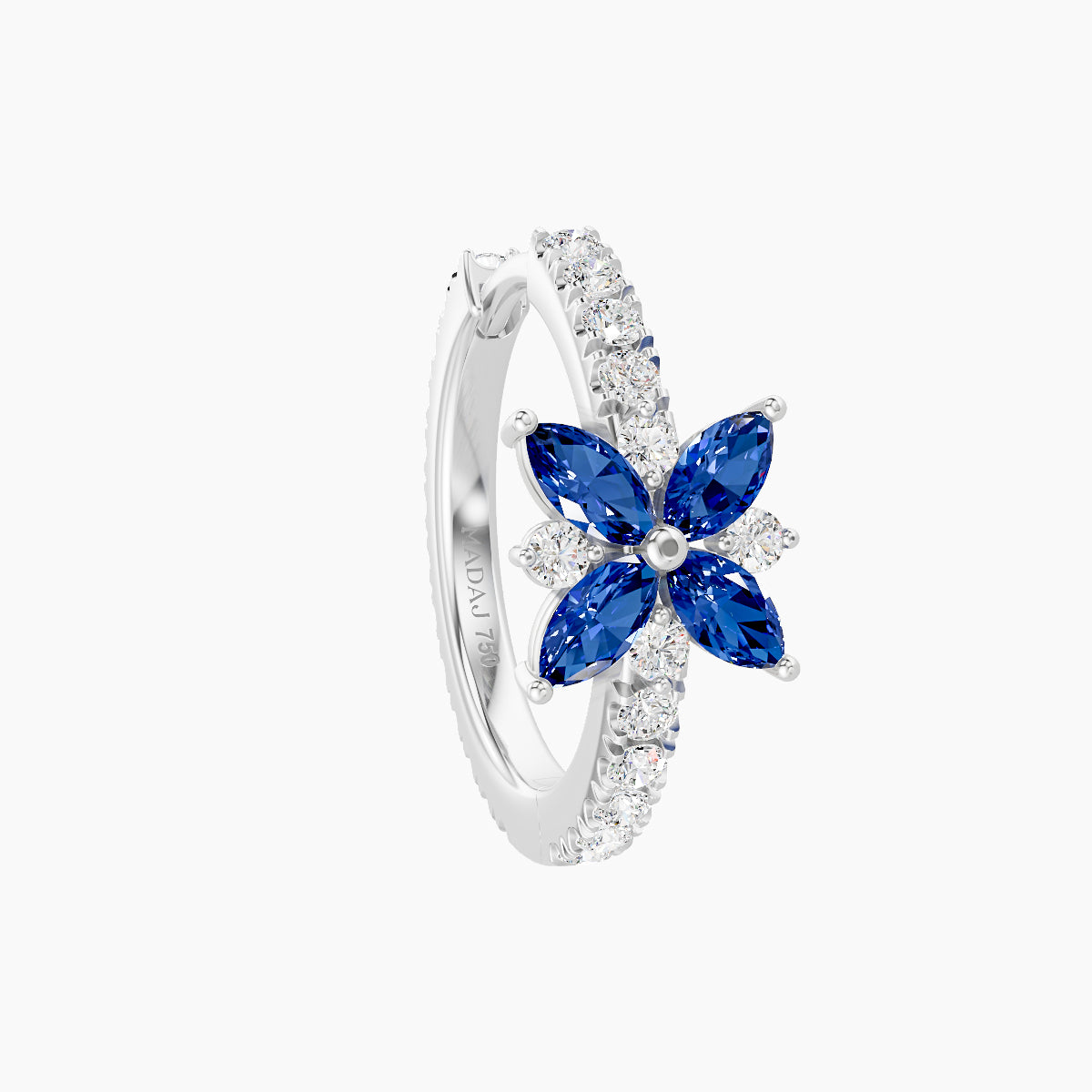 Aurore | 18k White Gold 9.5 mm Flower Sapphire & Diamond Hoop Piercing