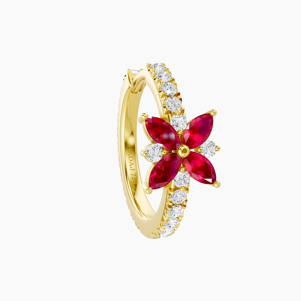 Aurore | 18k Yellow Gold 9.5 mm Flower Ruby & Diamond Hoop Piercing