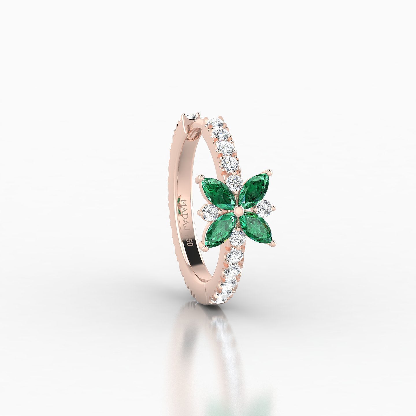 Aurore | 18k Rose Gold 9.5 mm Flower Emerald & Diamond Hoop Piercing