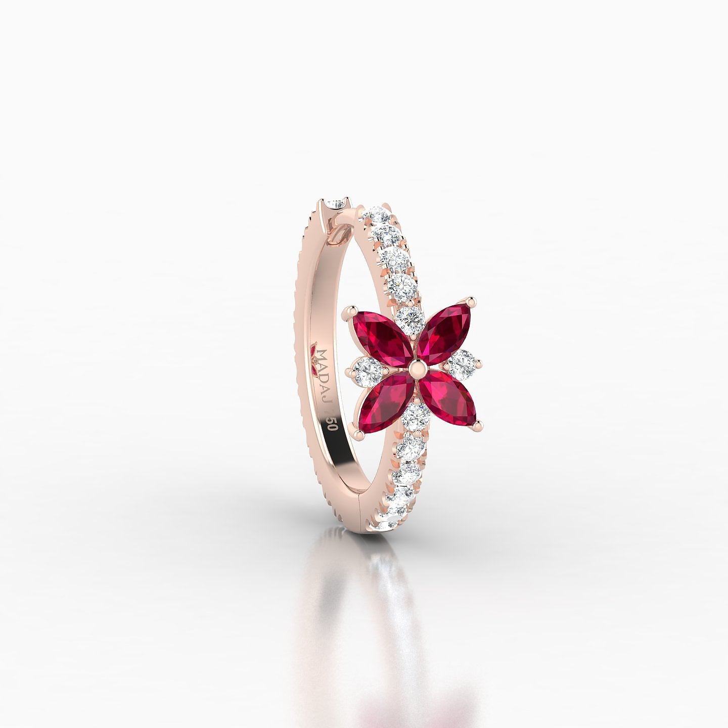 Aurore | 18k Rose Gold 9.5 mm Flower Ruby & Diamond Hoop Piercing