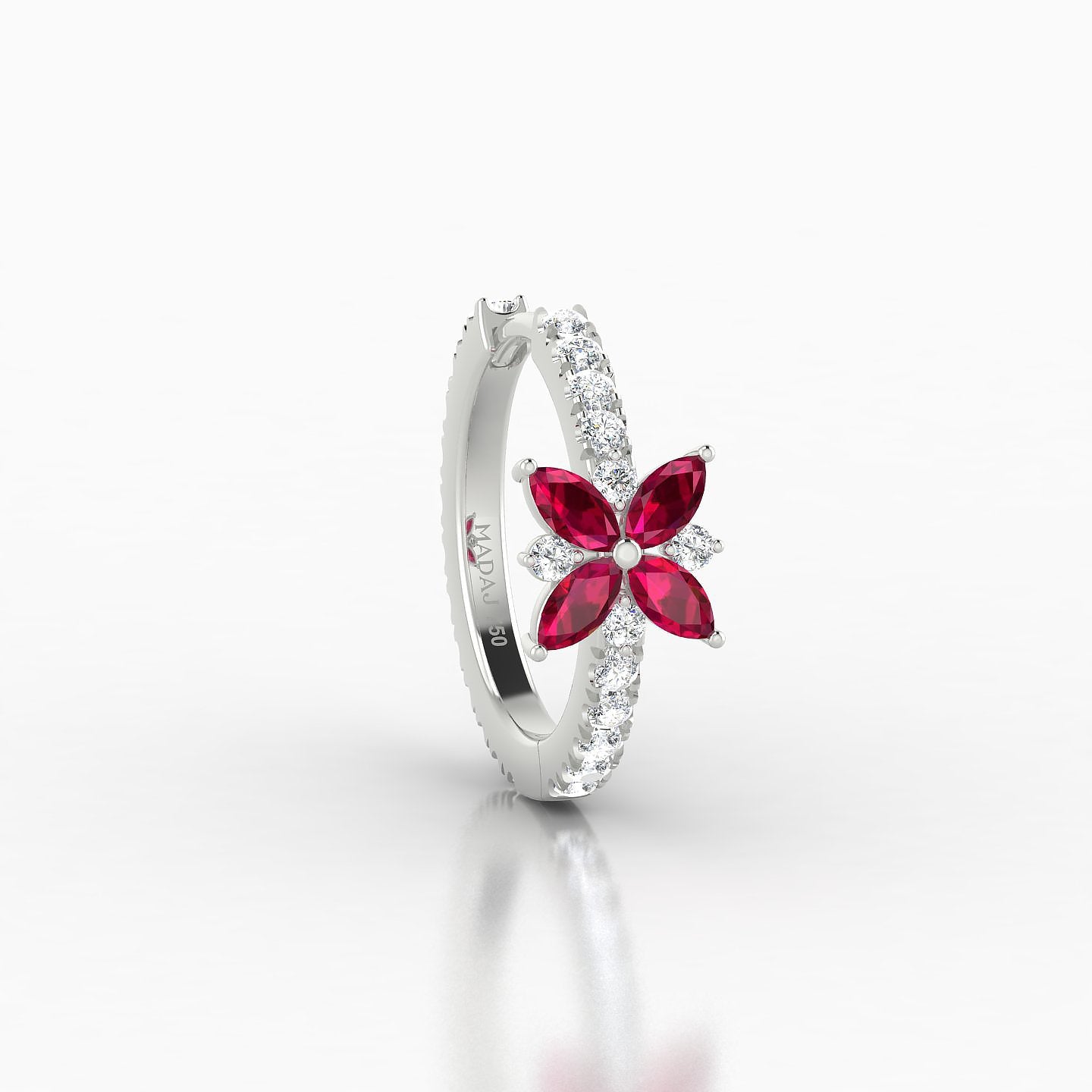 Aurore | 18k White Gold 9.5 mm Flower Ruby & Diamond Hoop Piercing