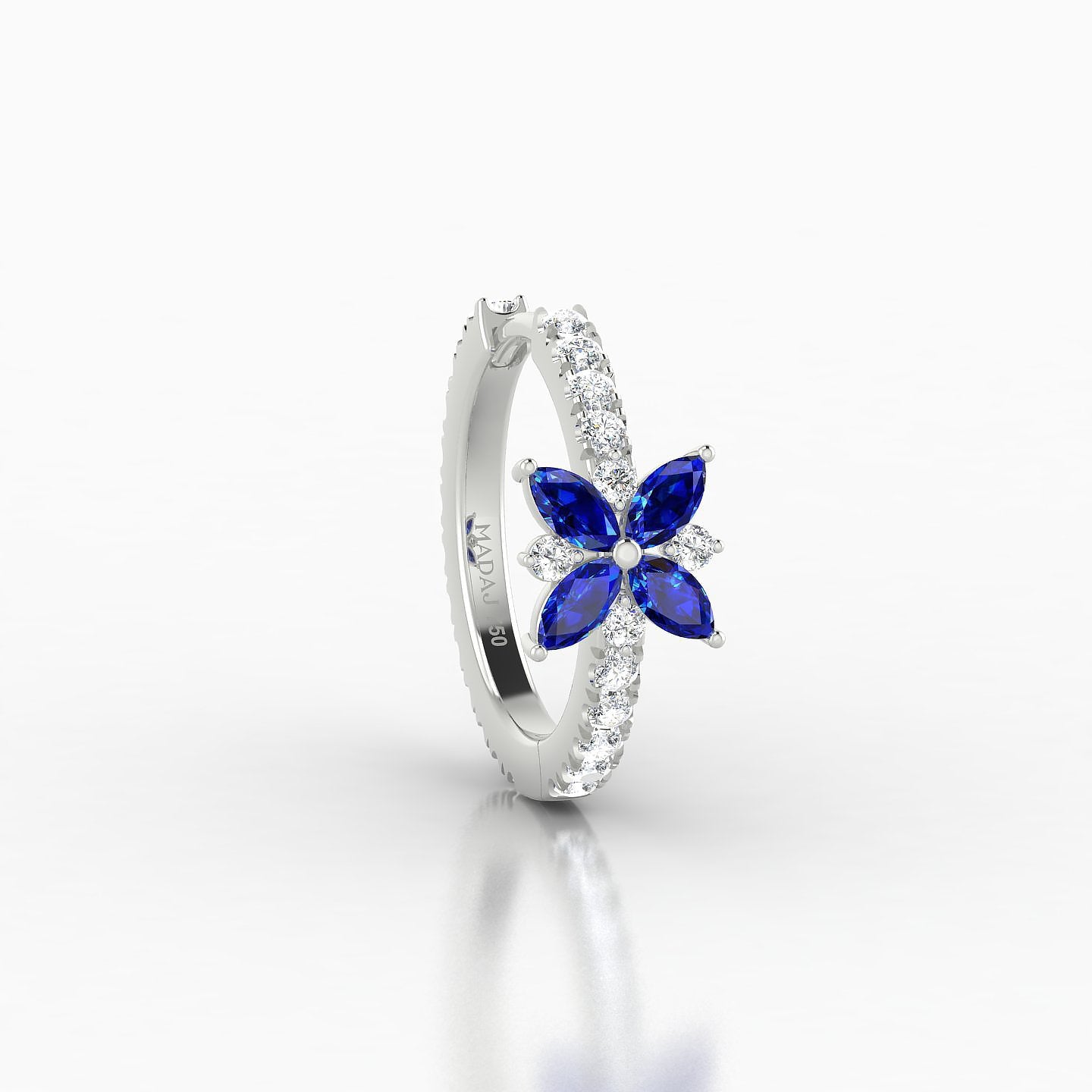 Aurore | 18k White Gold 9.5 mm Flower Sapphire & Diamond Hoop Piercing